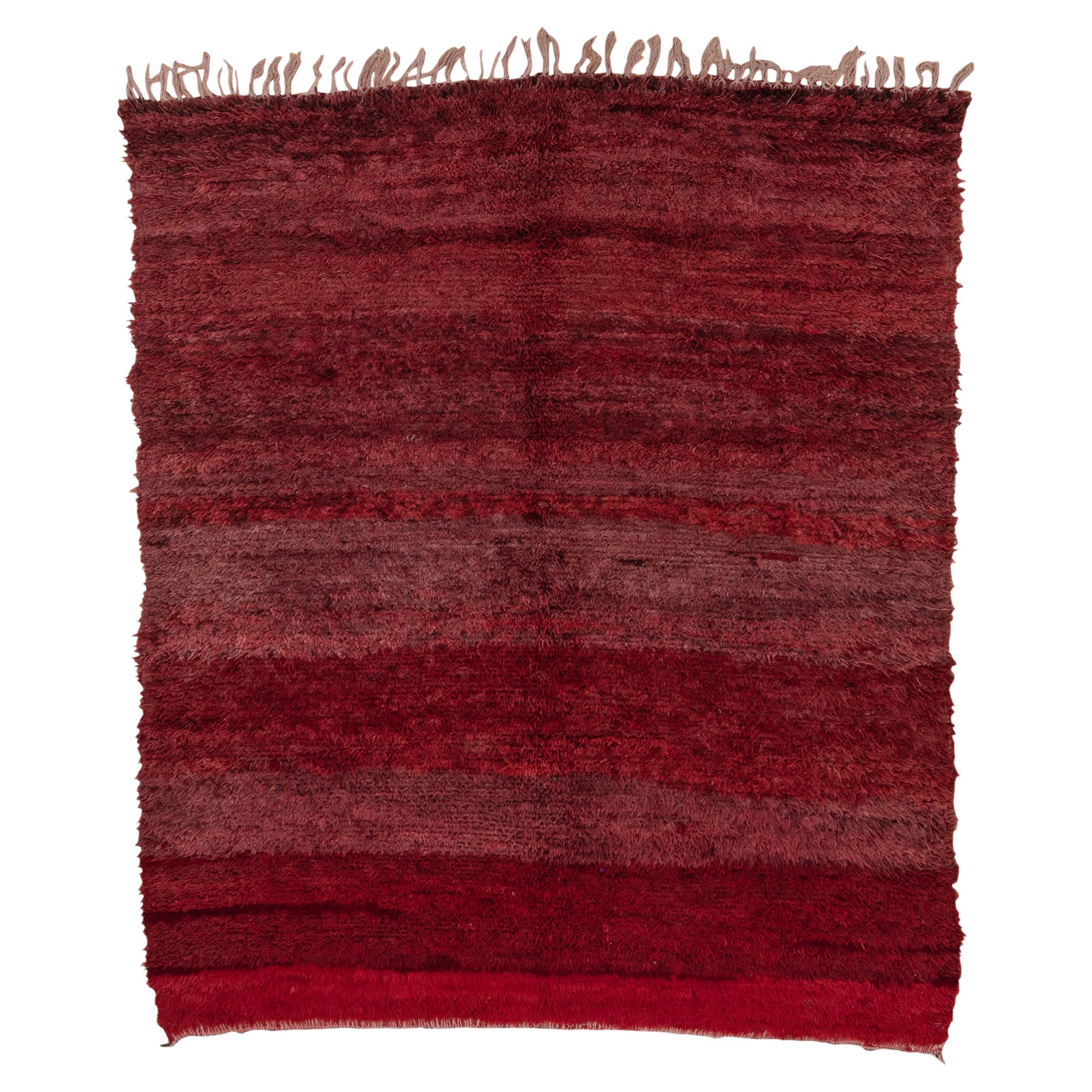 Vintage Hand-Knotted Moroccan Rug Crimson Gradient Wool For Sale