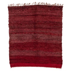 Vintage Hand-Knotted Moroccan Rug Crimson Gradient Wool