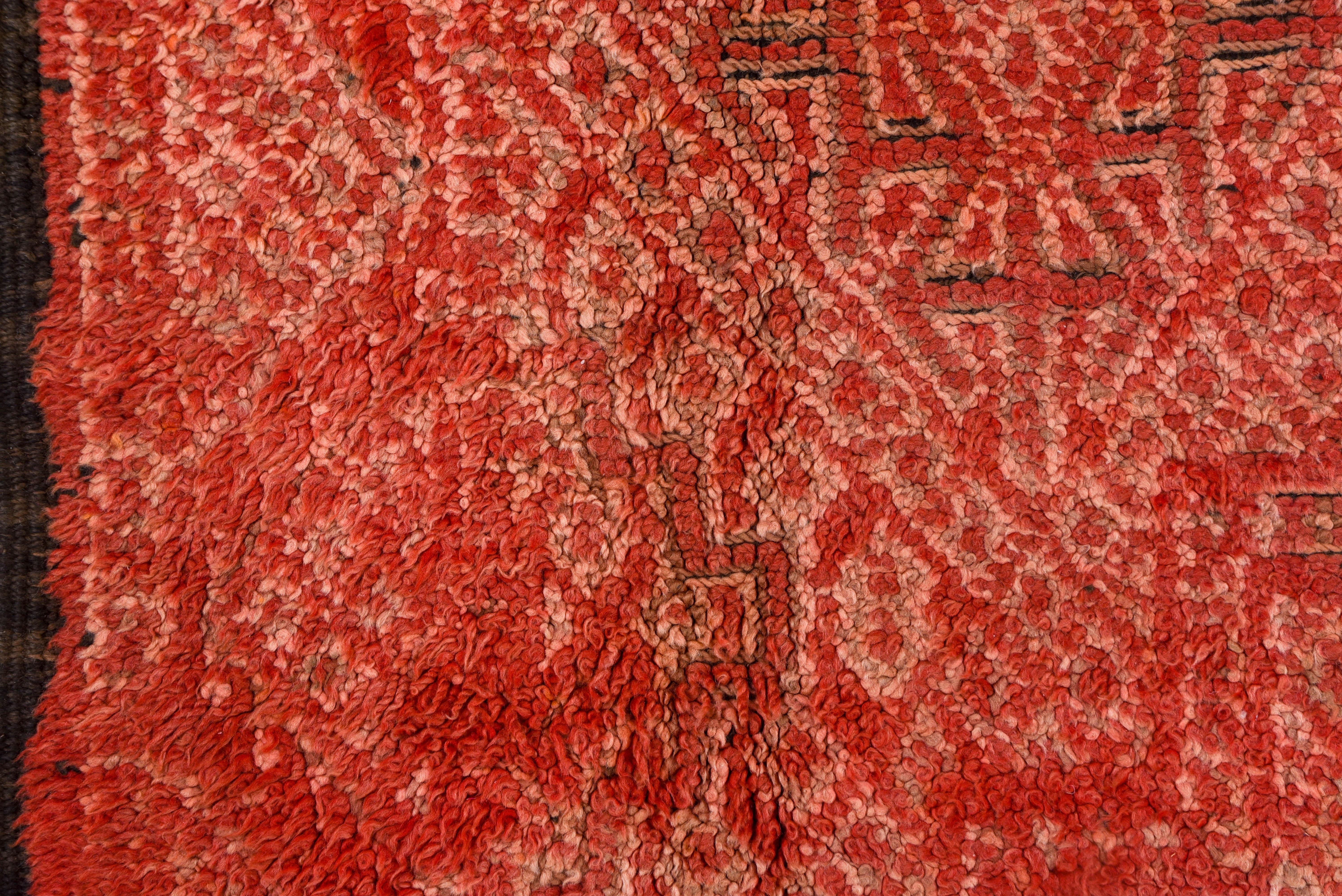 20th Century Vintage Hand-Knotted Moroccan Rug Faded Geometric Field For Sale