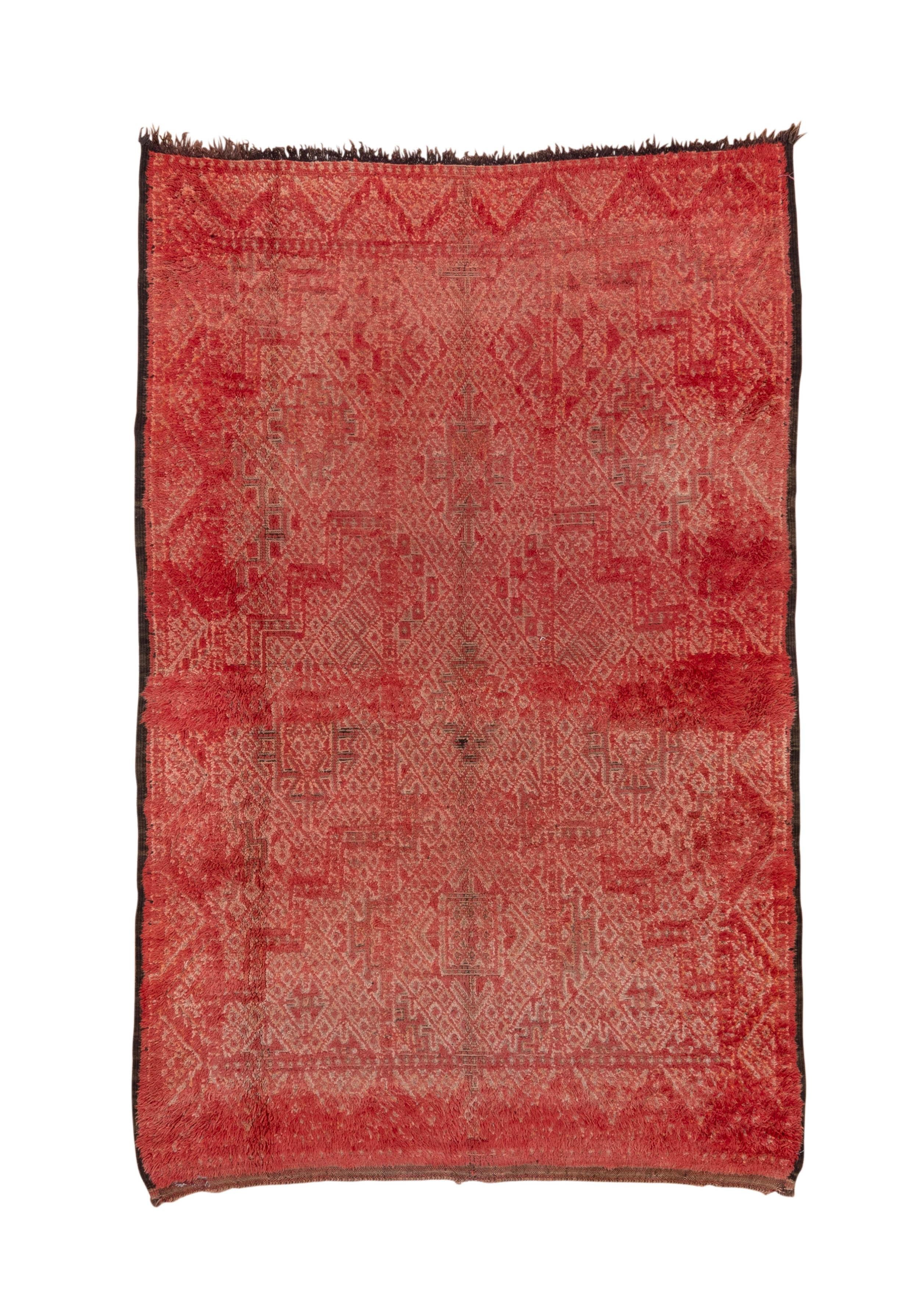 Vintage Hand-Knotted Moroccan Rug Faded Geometric Field