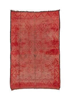 Vintage Hand-Knotted Moroccan Rug Faded Geometric Field