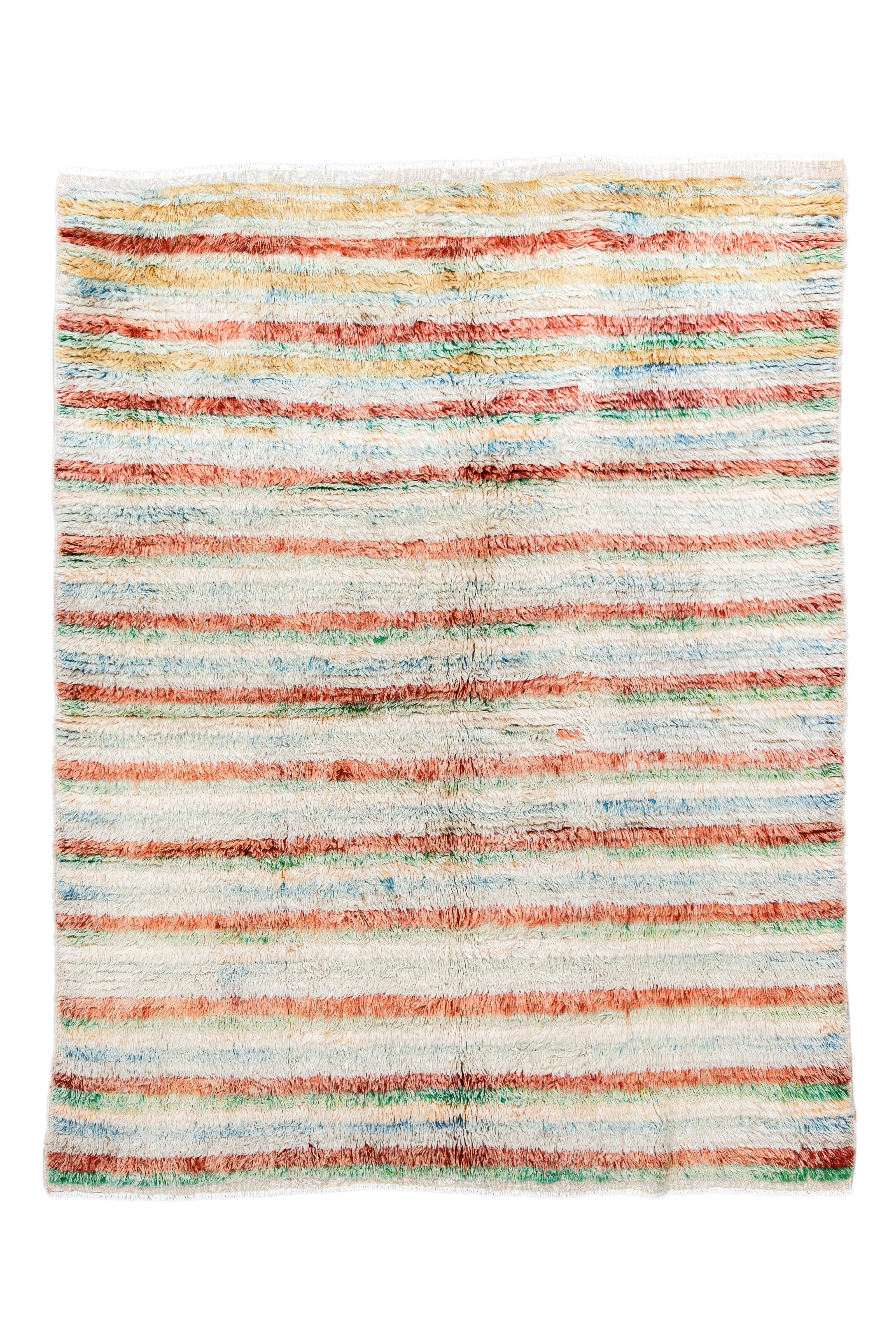 Vintage Handgeknüpfter Marokkanischer Teppich - Weiches gestreiftes Pastell-Streifen-Design im Angebot