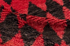 Vintage Hand-Knotted Moroccan Runner – Red and Black Diamond Design