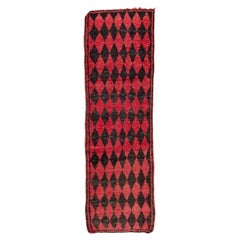 Alfombra Marroquí Vintage Anudada a Mano - Diseño Diamante Rojo y Negro
