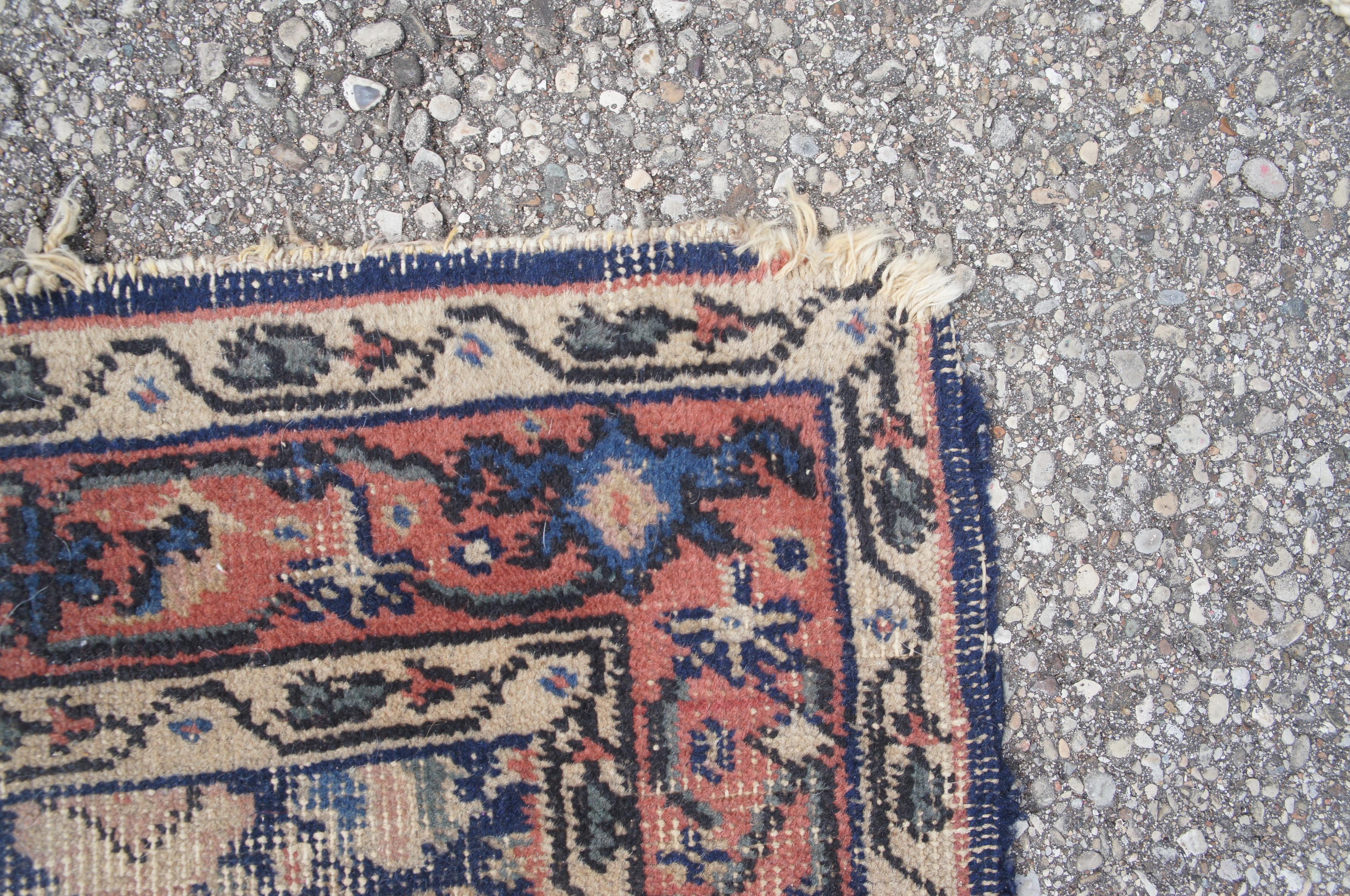 Vintage Hand Knotted Persian Geometric Red & Blue Wool Rug Runner Carpet 3 x 9' For Sale 5