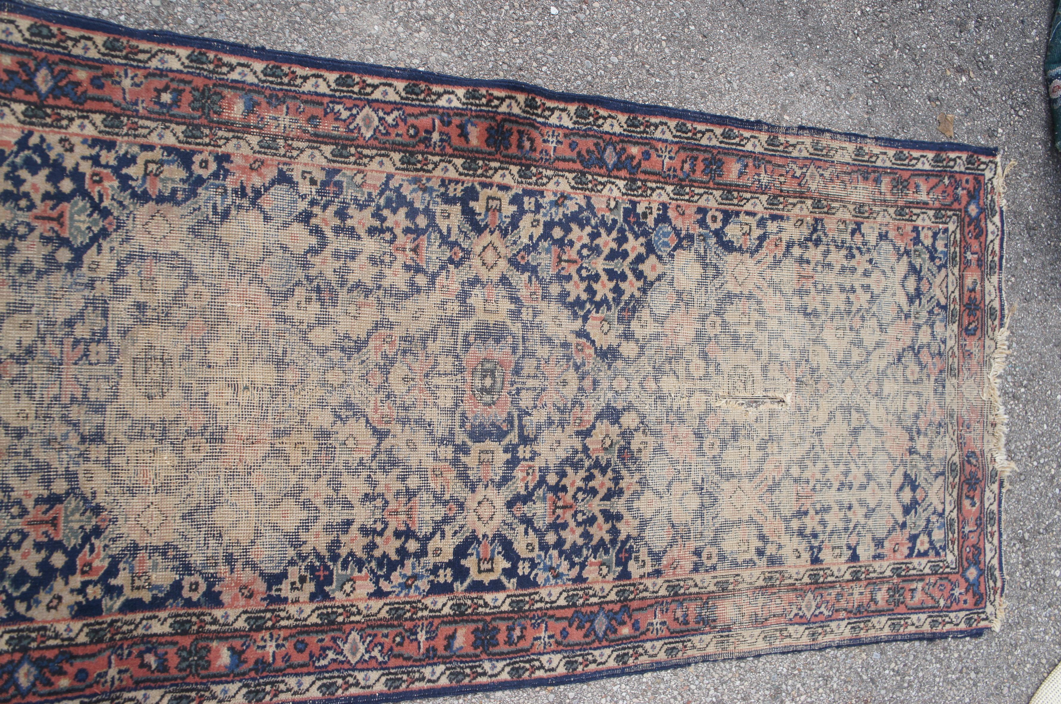 Vintage Hand Knotted Persian Geometric Red & Blue Wool Rug Runner Carpet 3 x 9' For Sale 1