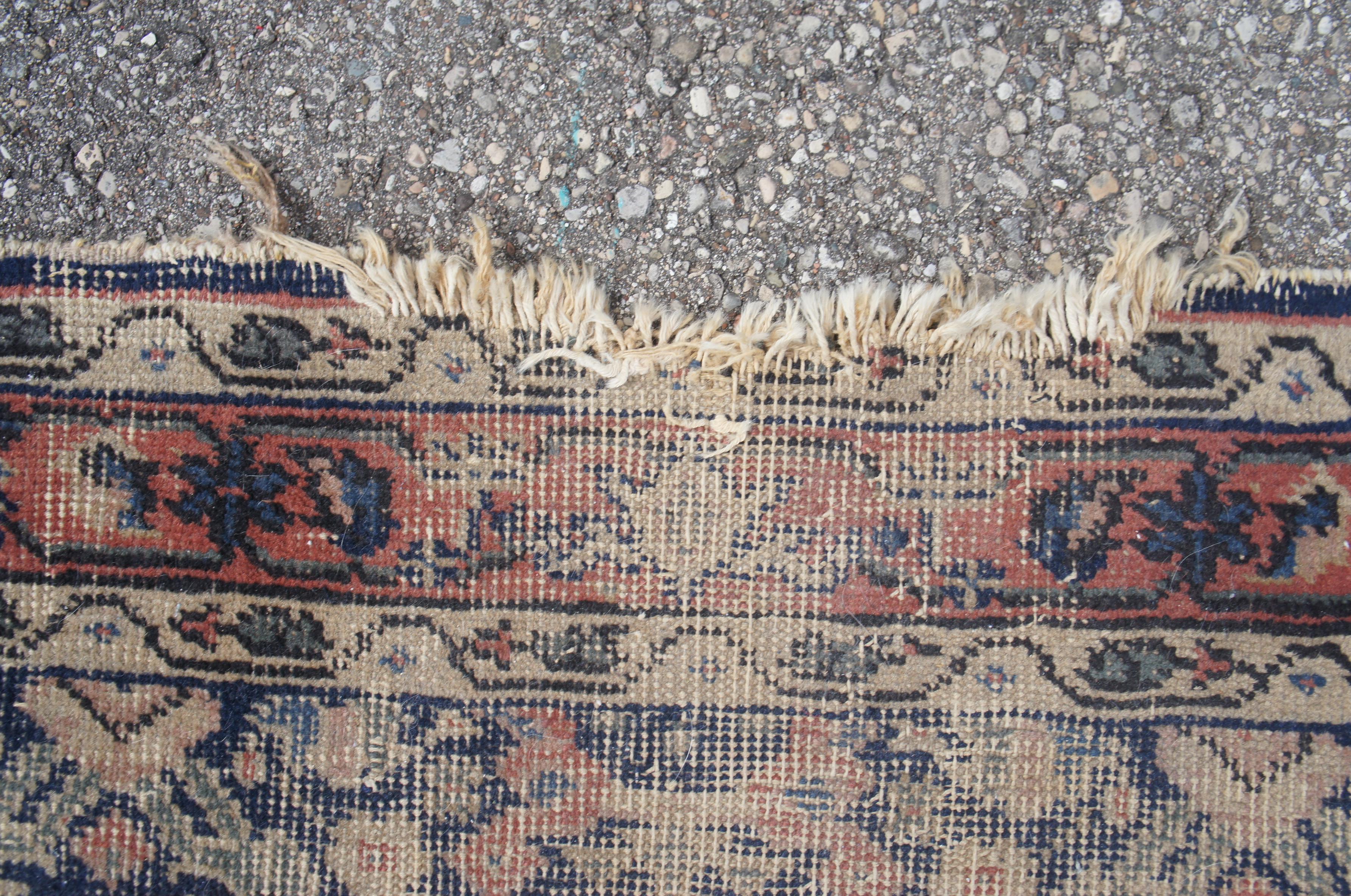 Vintage Hand Knotted Persian Geometric Red & Blue Wool Rug Runner Carpet 3 x 9' For Sale 3