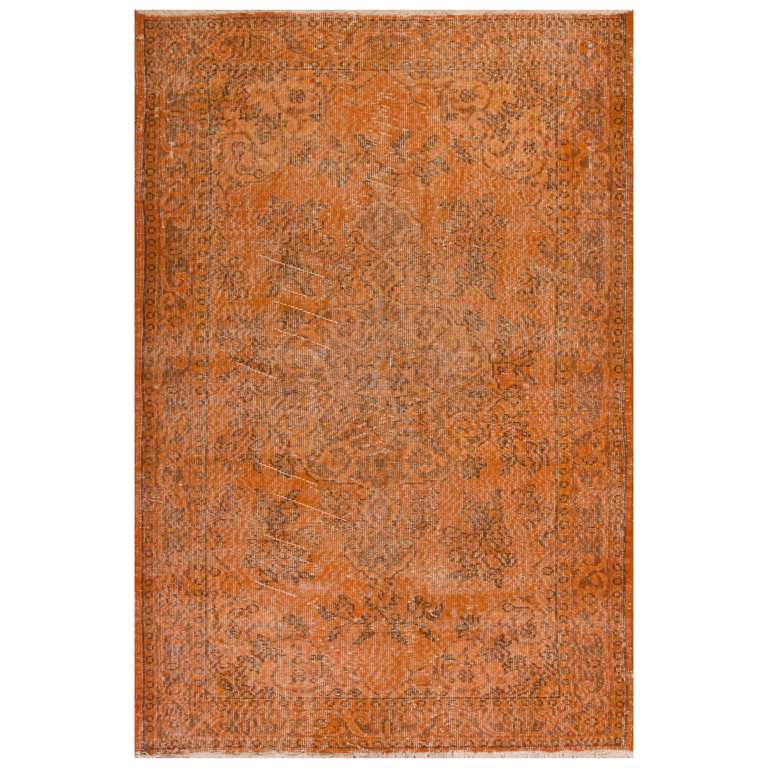4x7.4 Ft Home Decor Vintage Hand Knotted Oriental Rug Overdyed in Burnt Orange