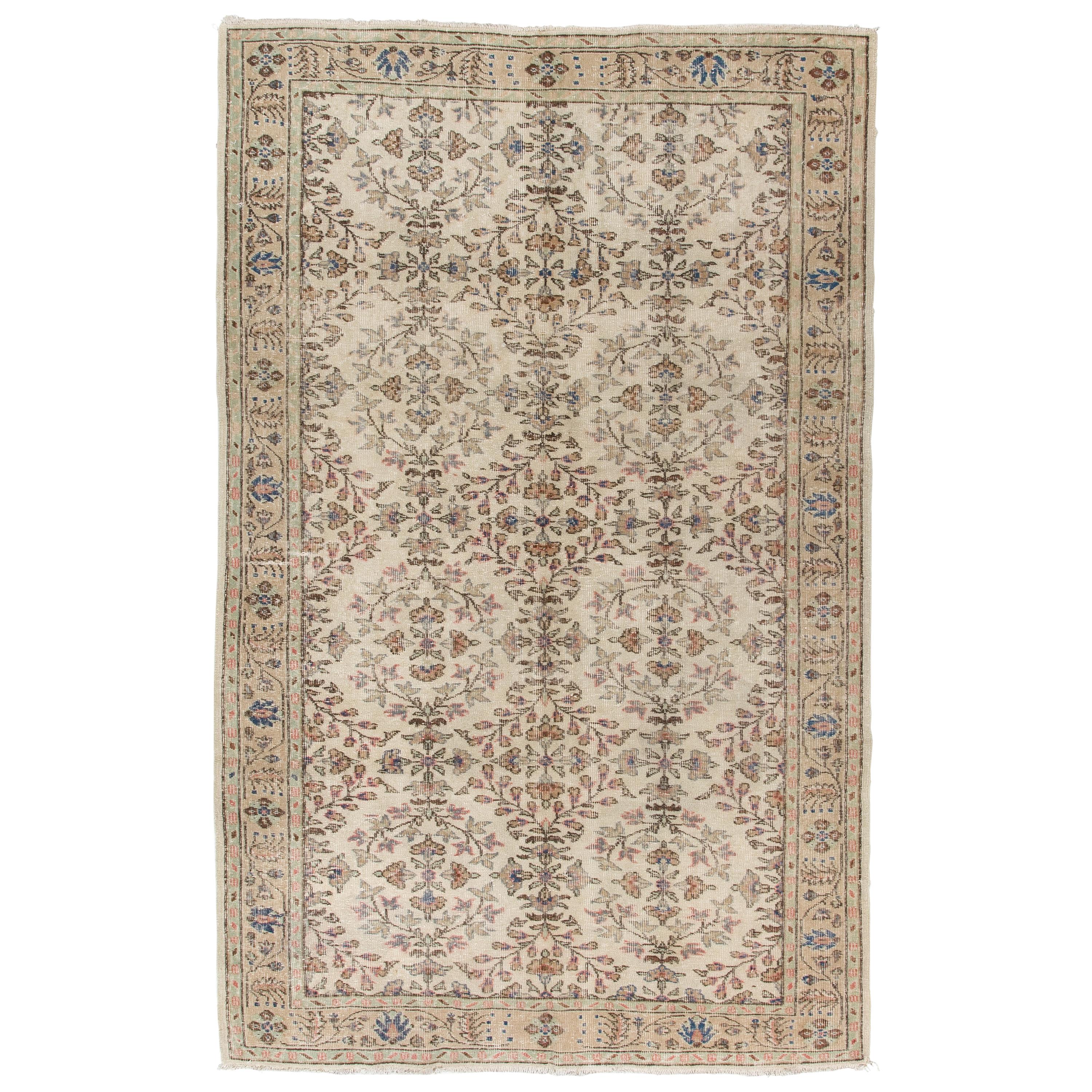 MidCentury HandKnotted Tribal Wool Rug in Soft Colors. 4x7 Ft