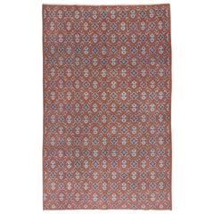 Vintage Hand Knotted Oushak Rug in Red and Blue with Wool Pile Vintage Hand Knotted Oushak Rug in Red and Blue with Wool Pile