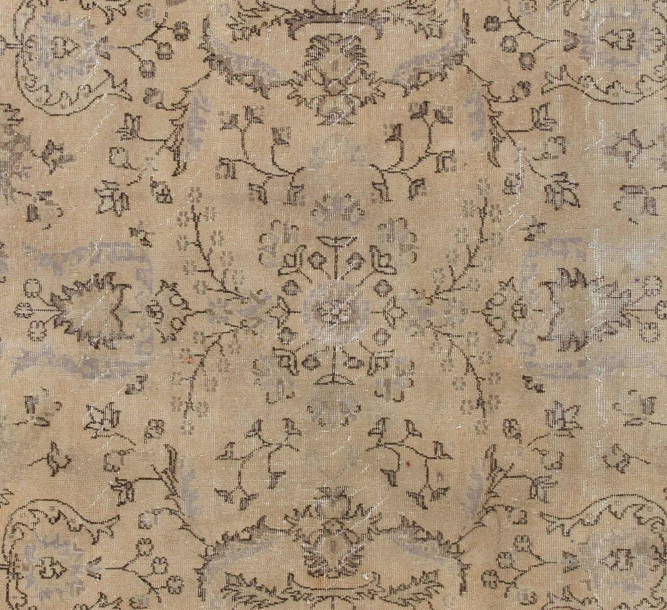 Hand-Knotted 7.4x11 Ft Vintage Floral Hand Knotted Turkish Oushak Rug in Soft, Muted Colors For Sale