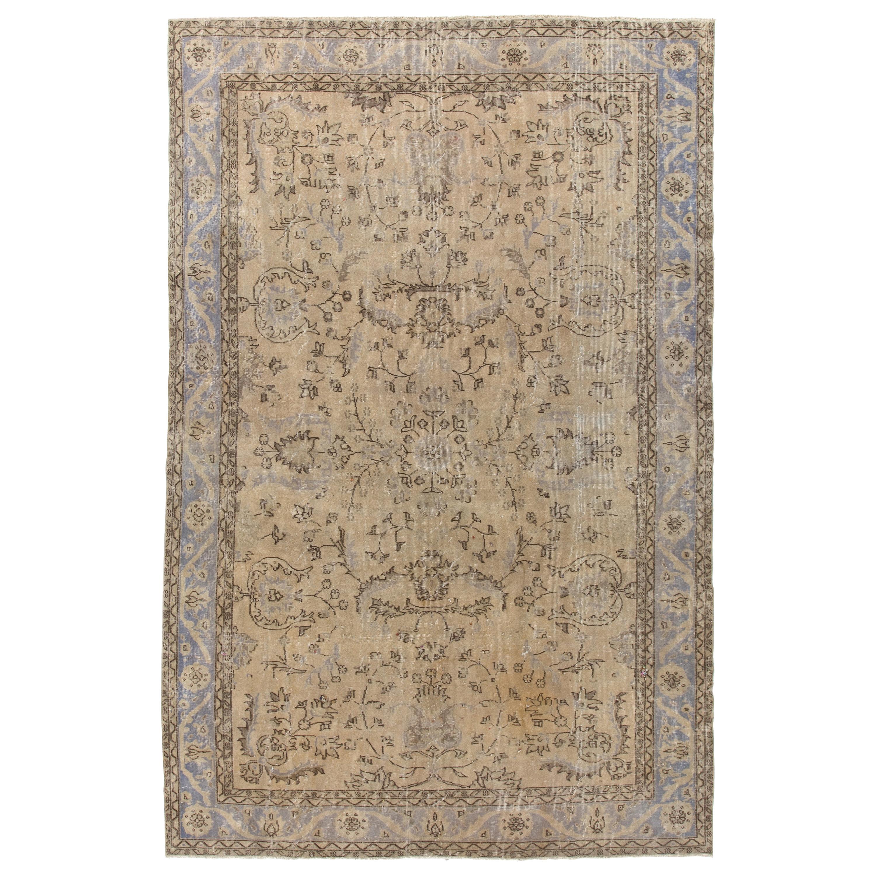 7.4x11 Ft Vintage Floral Hand Knotted Turkish Oushak Rug in Soft, Muted Colors For Sale