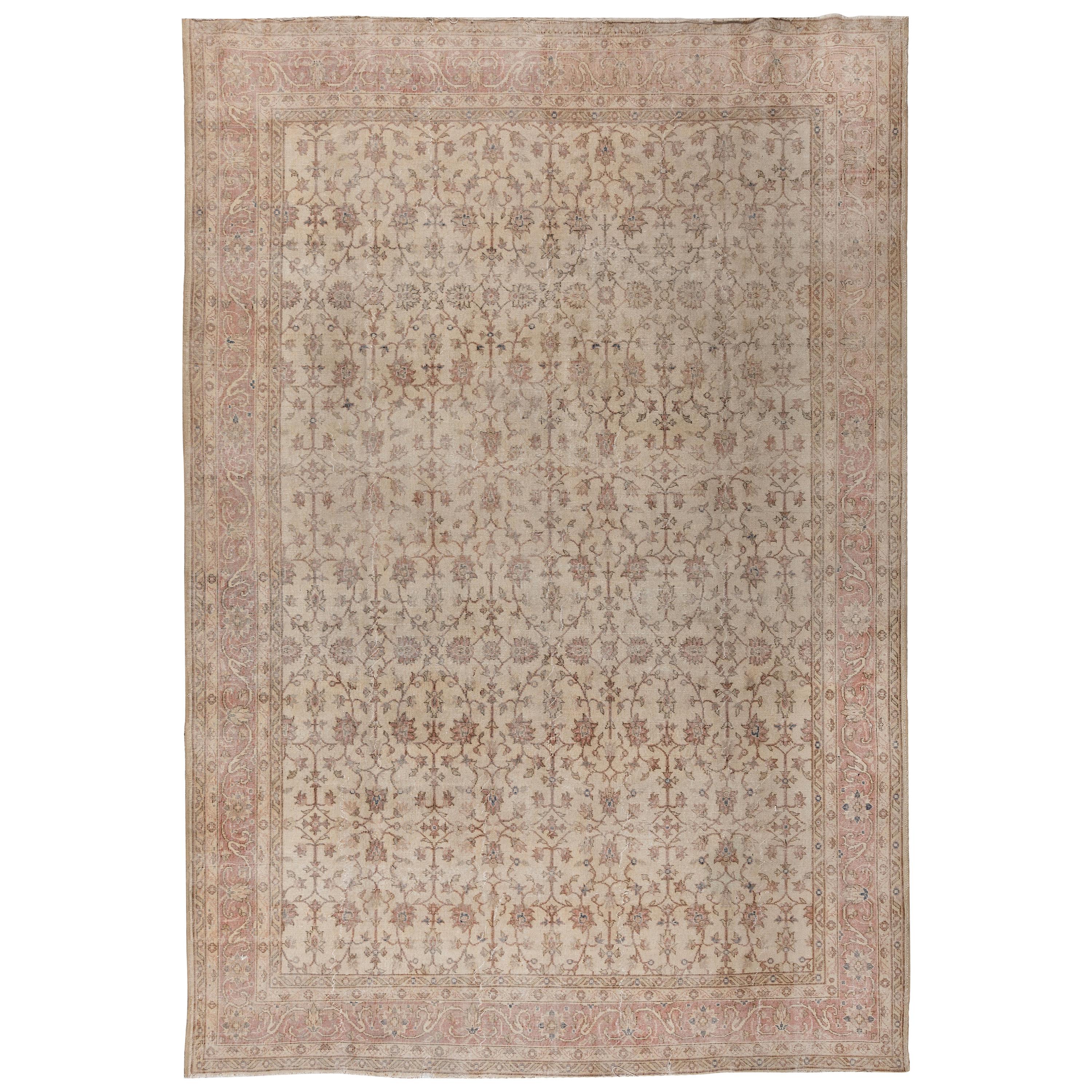 9.5x12.7 Ft Vintage Hand Knotted Oushak Rug in Soft, Muted Colors For Sale