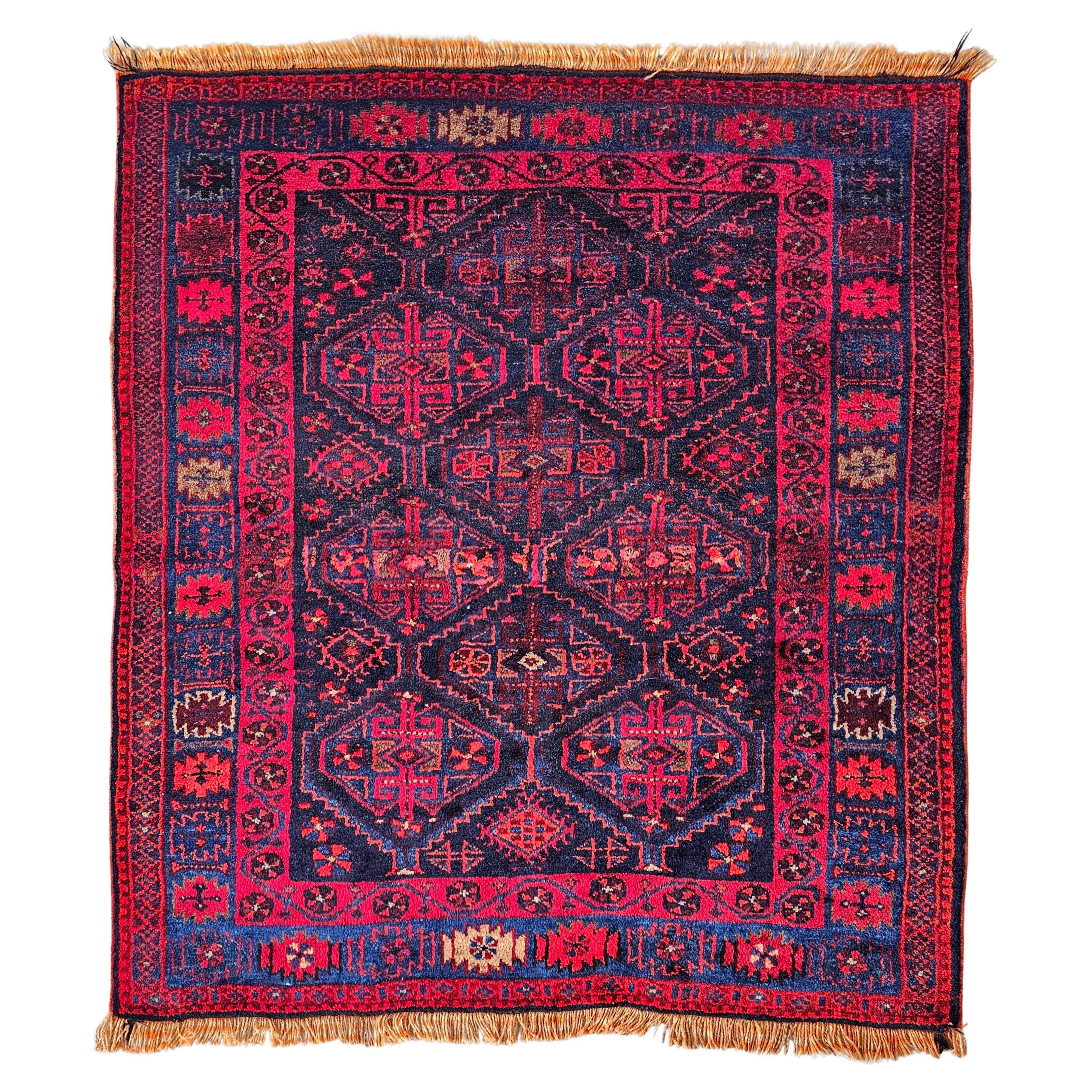 Vintage Hand Knotted Persian Afshar Rug, 100% wool, Iran 1960s