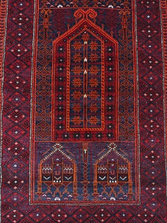 Vintage hand-knotted Persian Baluch Prayer Rug, Afghanistan 1940s