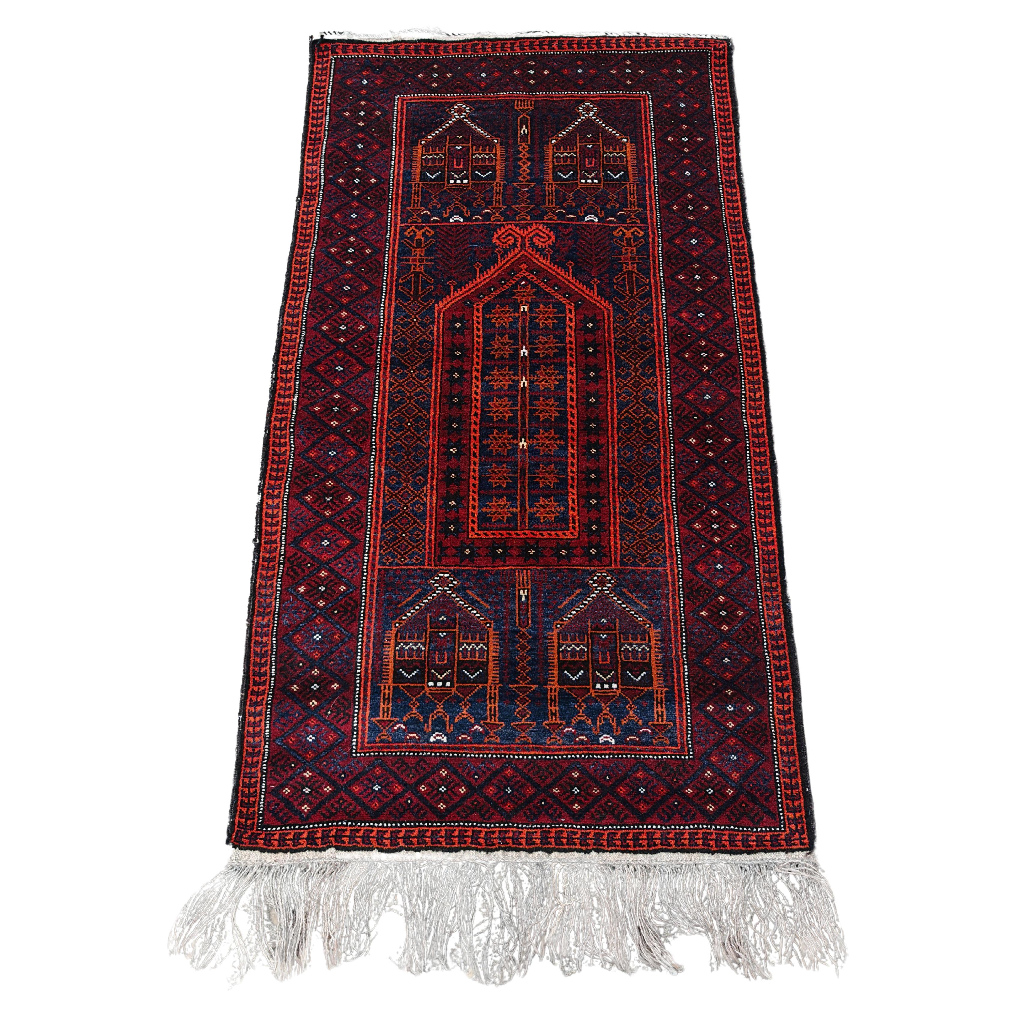 Vintage hand-knotted Persian Baluch Prayer Rug, Afghanistan 1940s