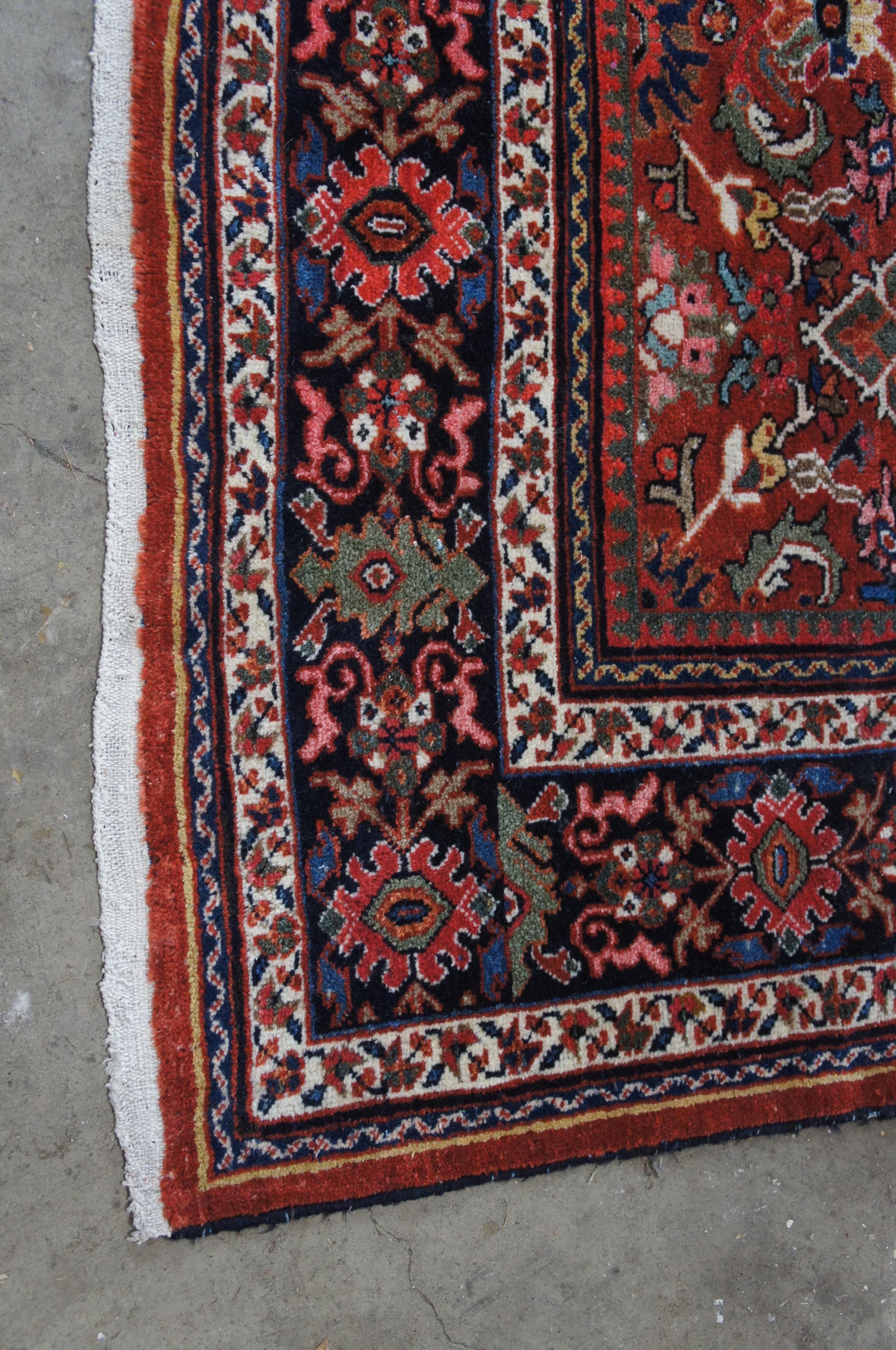 Vintage Hand geknüpft Persisch Hamadan Geometrische Wolle Bereich Teppich 10' x 14' (20. Jahrhundert) im Angebot