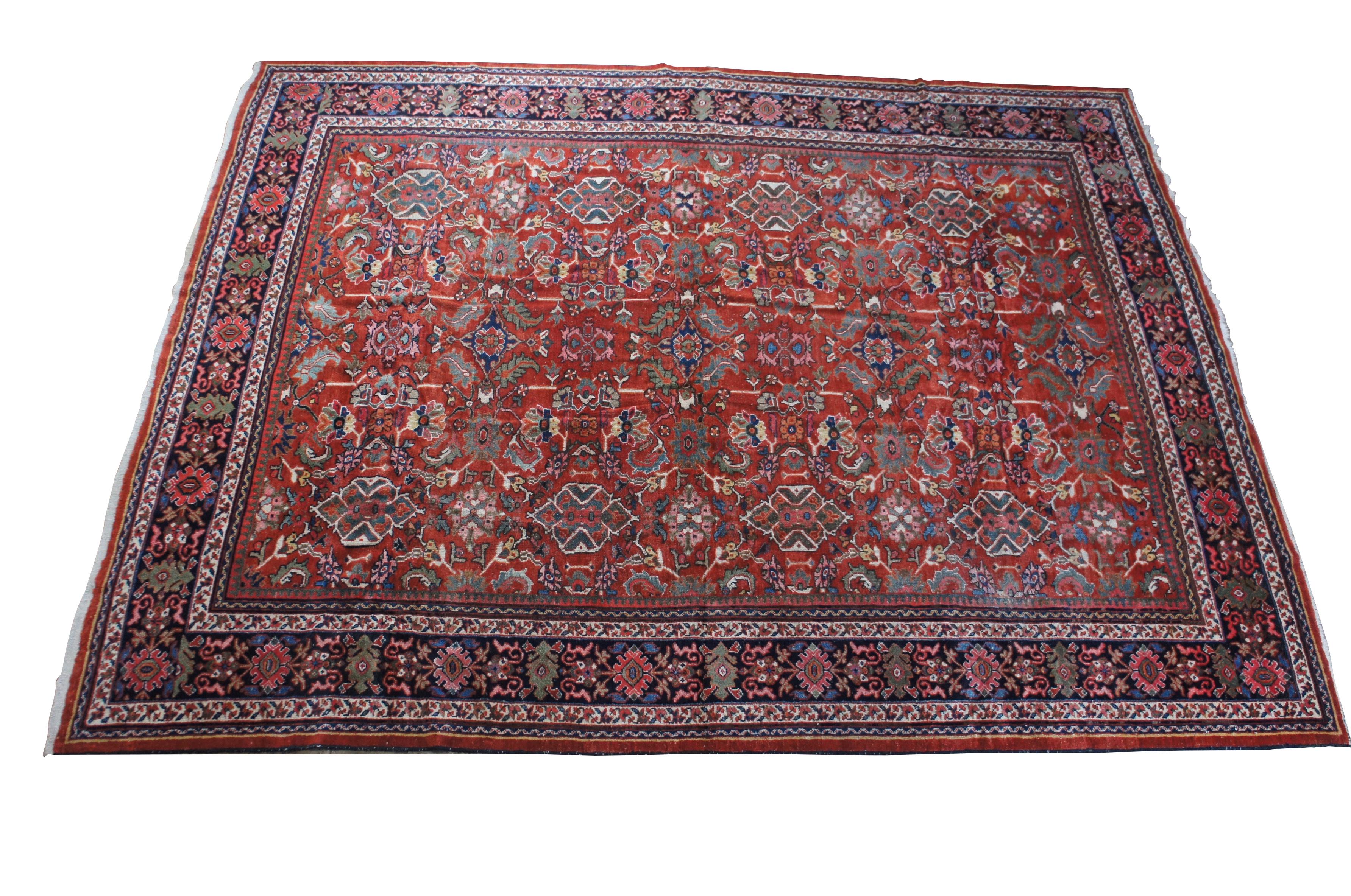 Vintage Hand Knotted Persian Hamadan Geometric Wool Area Rug Carpet 10' x 14'