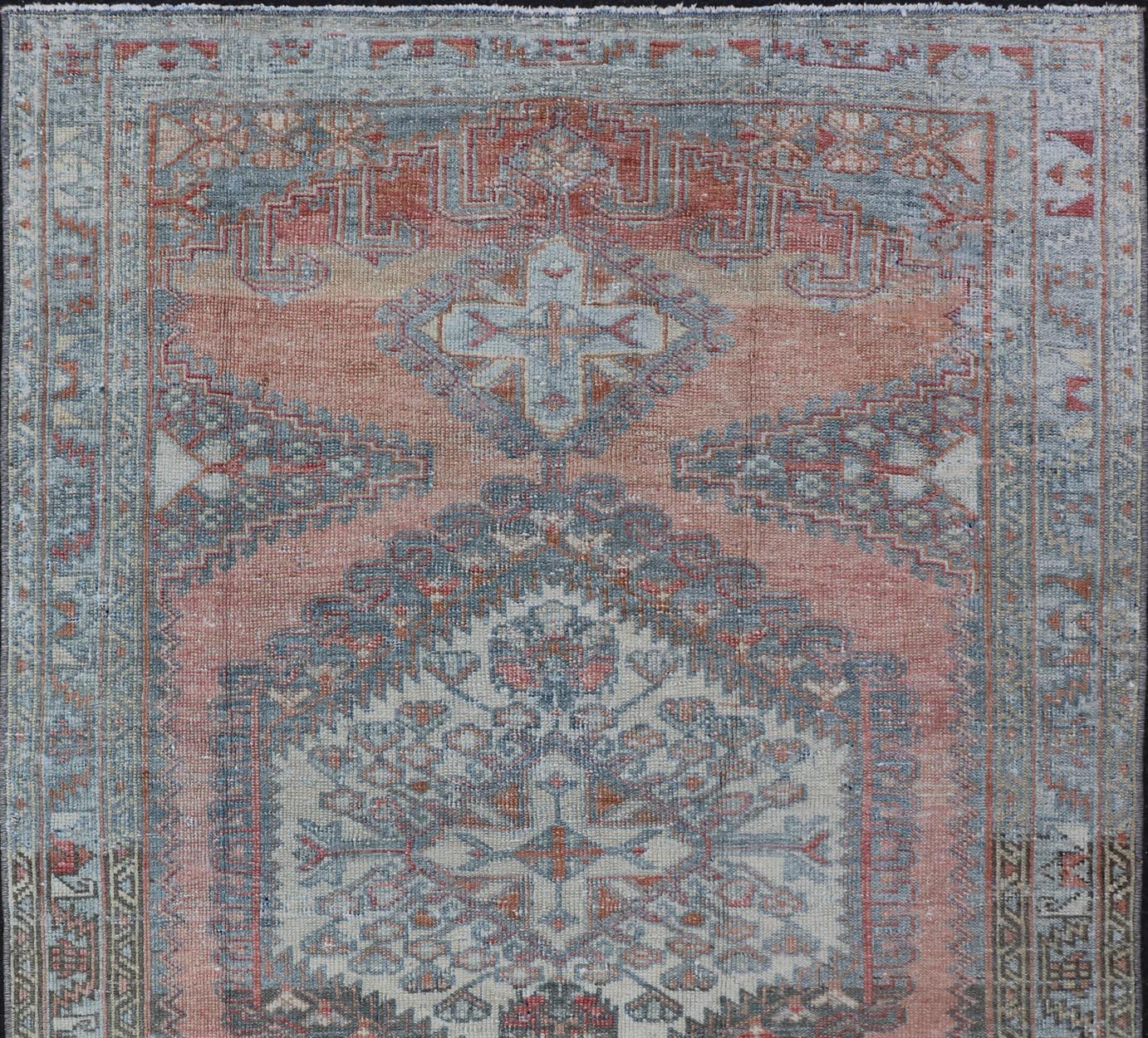 Vintage Hand-Knotted Persian Hamadan Rug with Sub-Geometric Medallion Design In Good Condition For Sale In Atlanta, GA