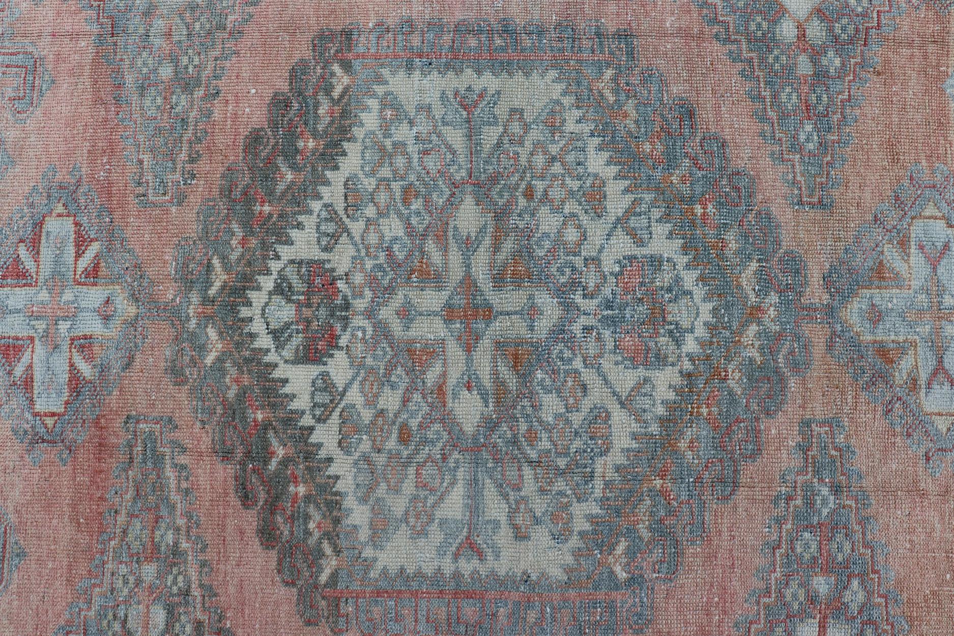 Wool Vintage Hand-Knotted Persian Hamadan Rug with Sub-Geometric Medallion Design For Sale