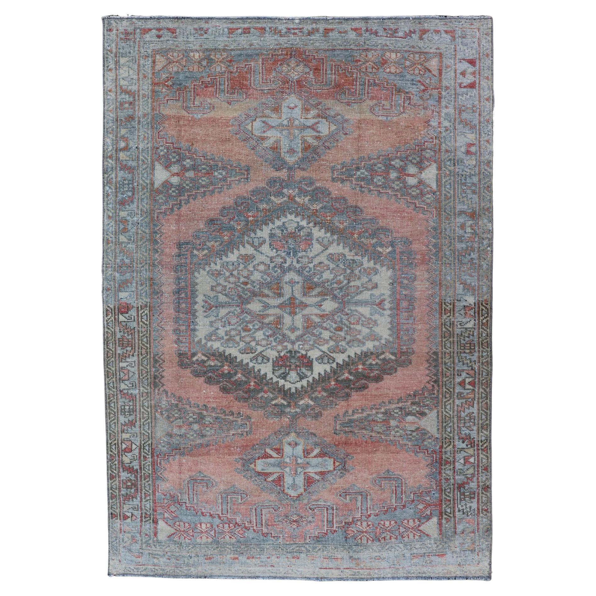 Vintage Hand-Knotted Persian Hamadan Rug with Sub-Geometric Medallion Design For Sale