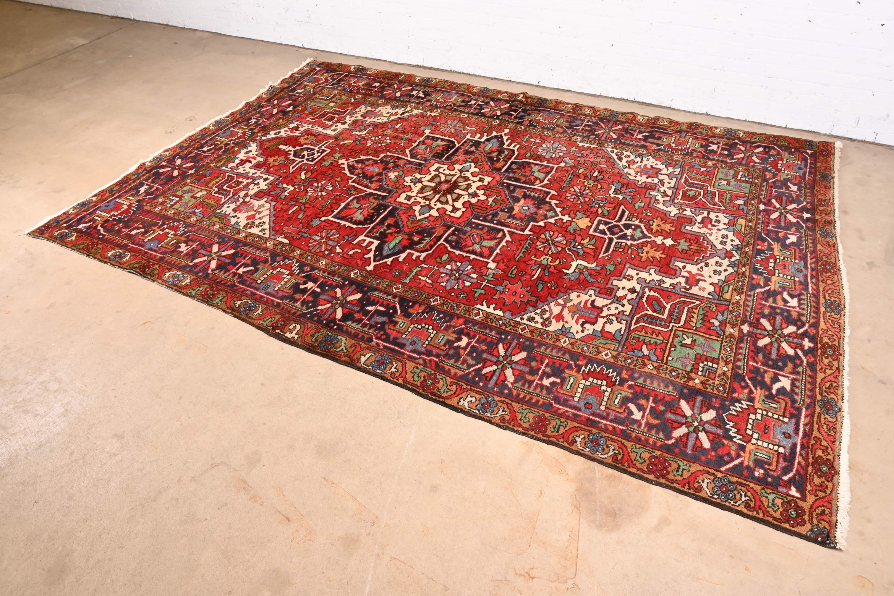 Mid-Century Modern Vintage Hand-Knotted Persian Heriz Room Size Rug For Sale