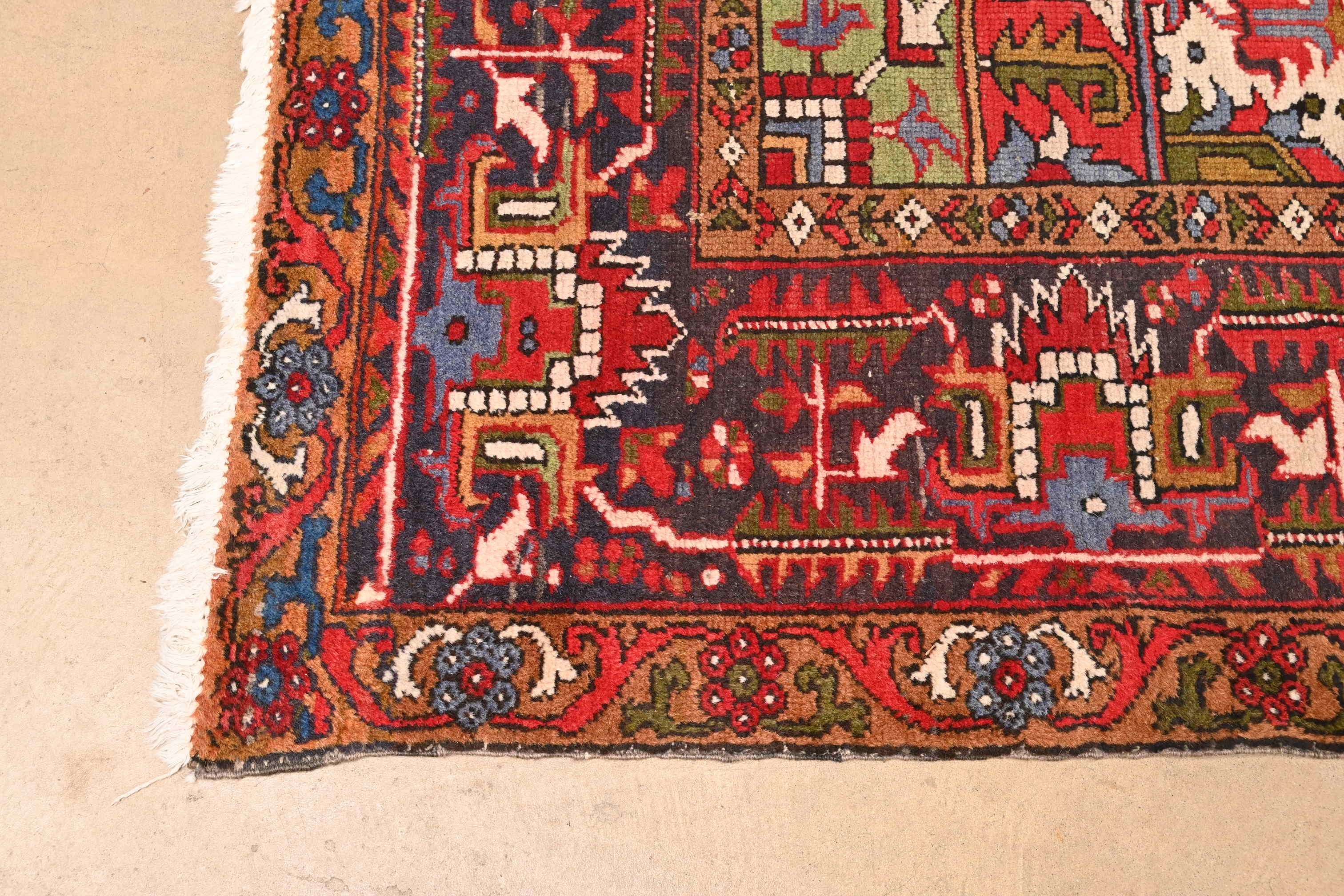 Wool Vintage Hand-Knotted Persian Heriz Room Size Rug For Sale