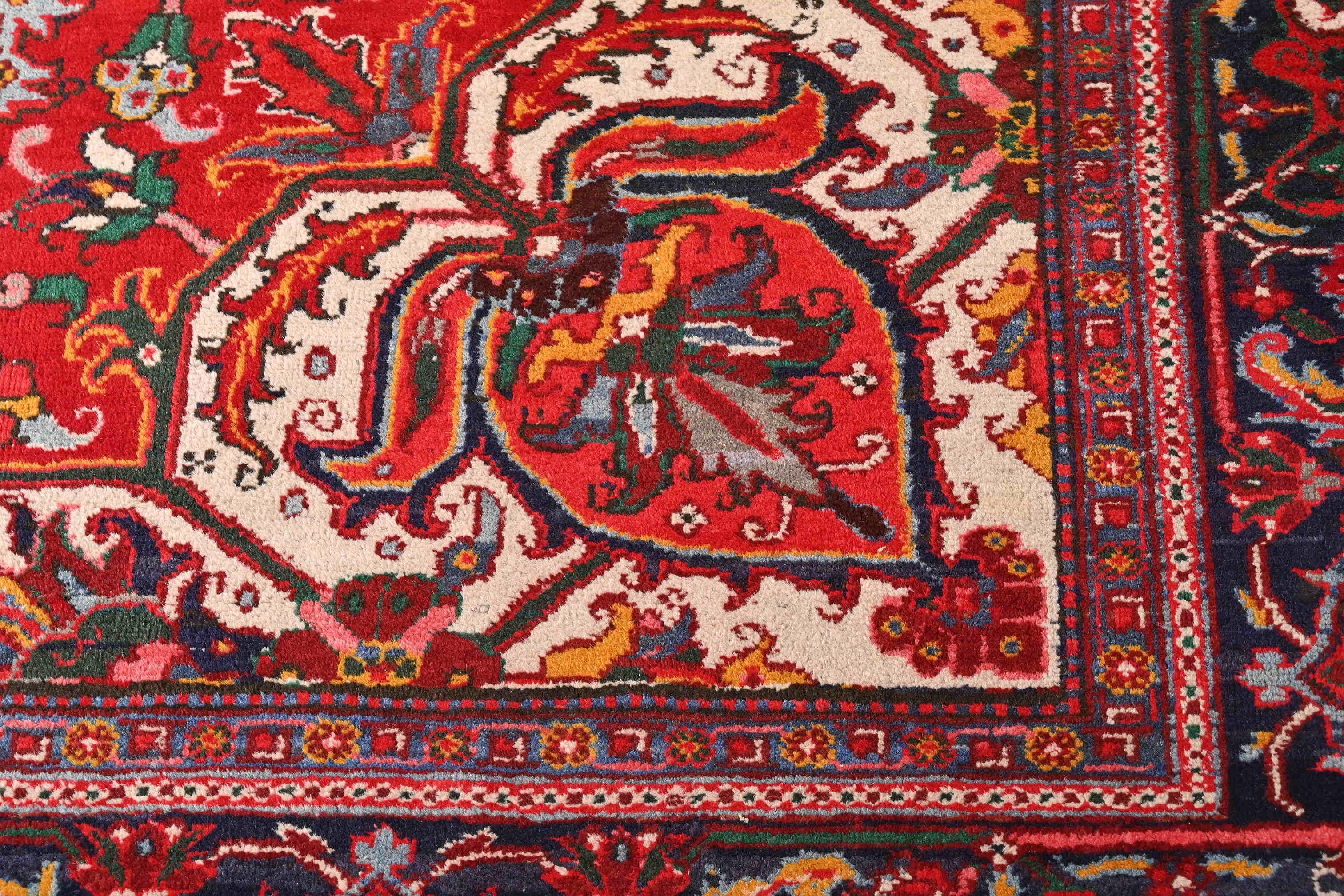 Wool Vintage Hand-Knotted Persian Heriz Room Size Rug For Sale