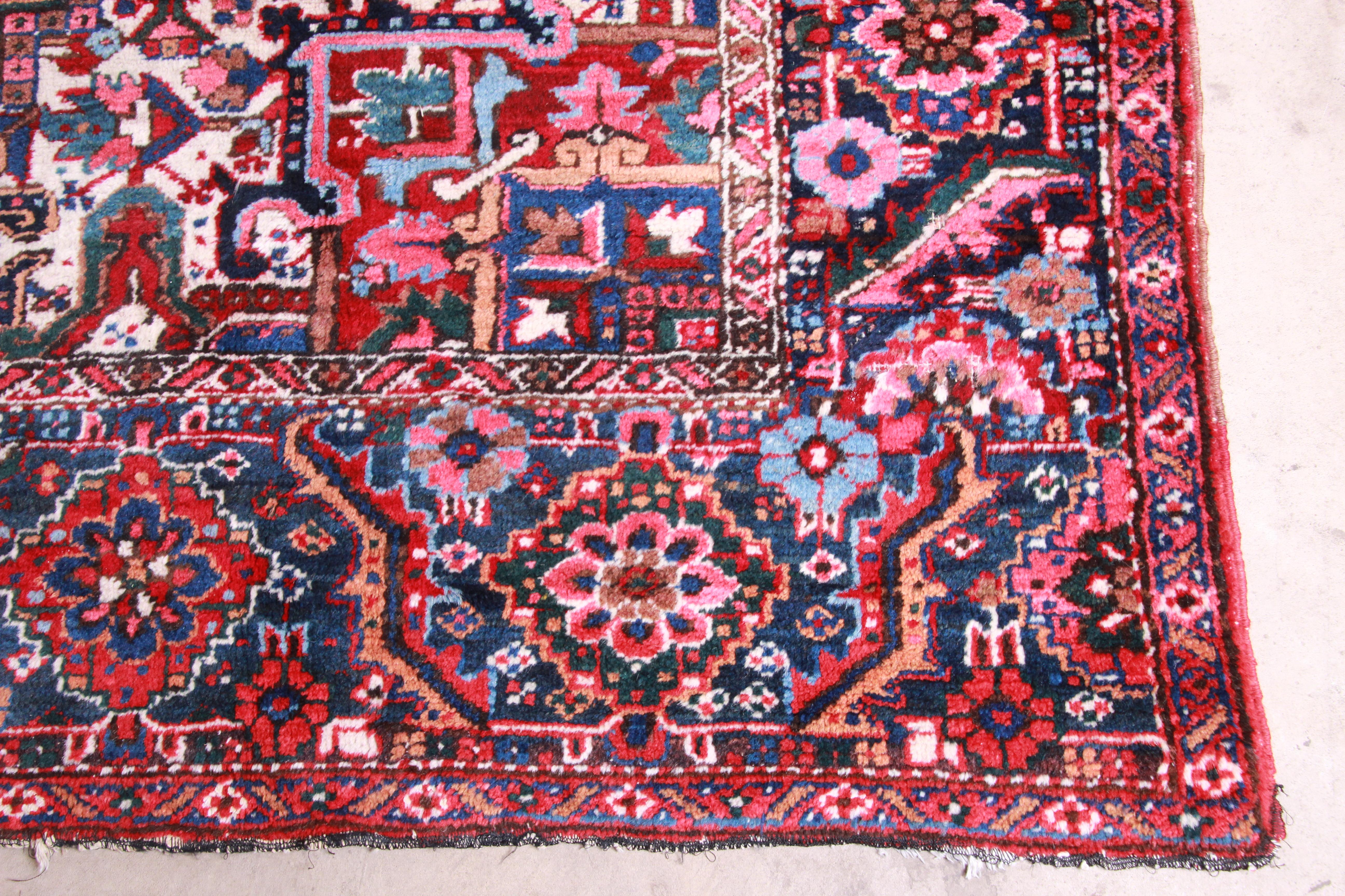 Wool Vintage Hand Knotted Persian Heriz Rug, circa 1940s