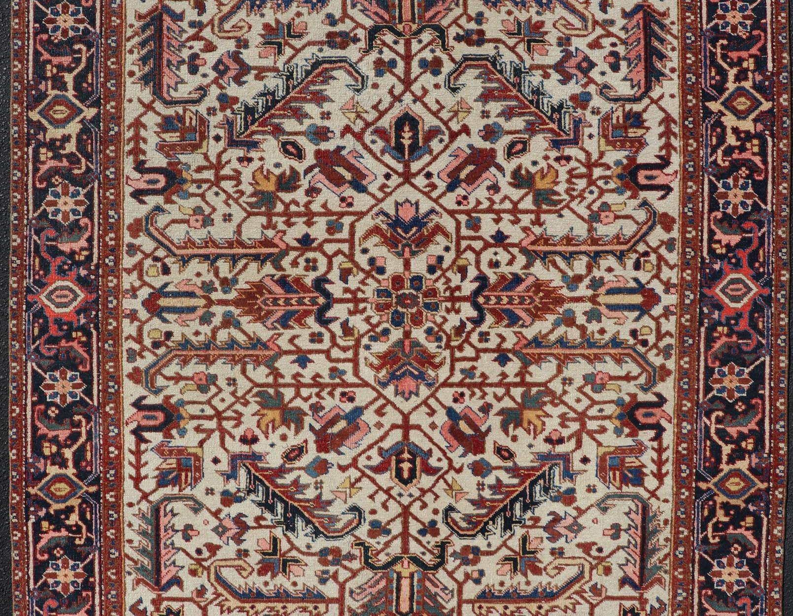 Heriz Serapi Vintage Hand-Knotted Persian Heriz Rug with All Over Geometric Design For Sale