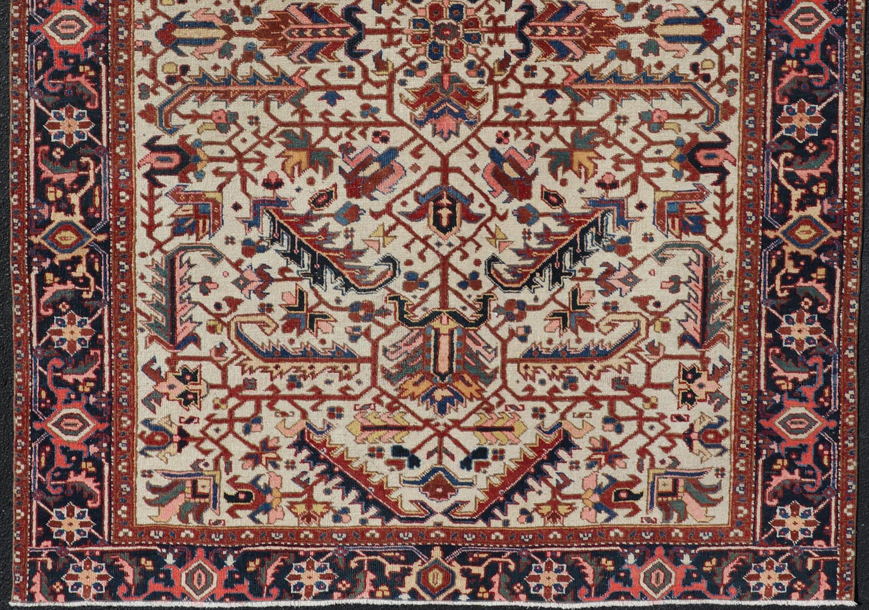 Vintage Hand-Knotted Persian Heriz Rug with All Over Geometric Design In Good Condition For Sale In Atlanta, GA