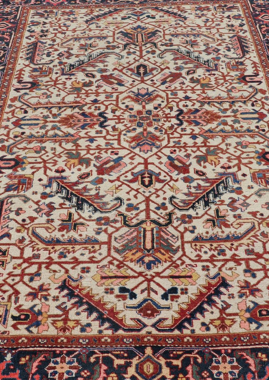 20th Century Vintage Hand-Knotted Persian Heriz Rug with All Over Geometric Design For Sale