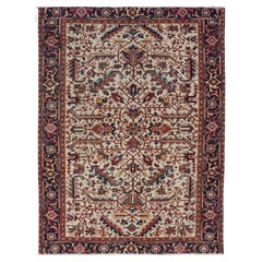 Retro Hand-Knotted Persian Heriz Rug with All Over Geometric Design