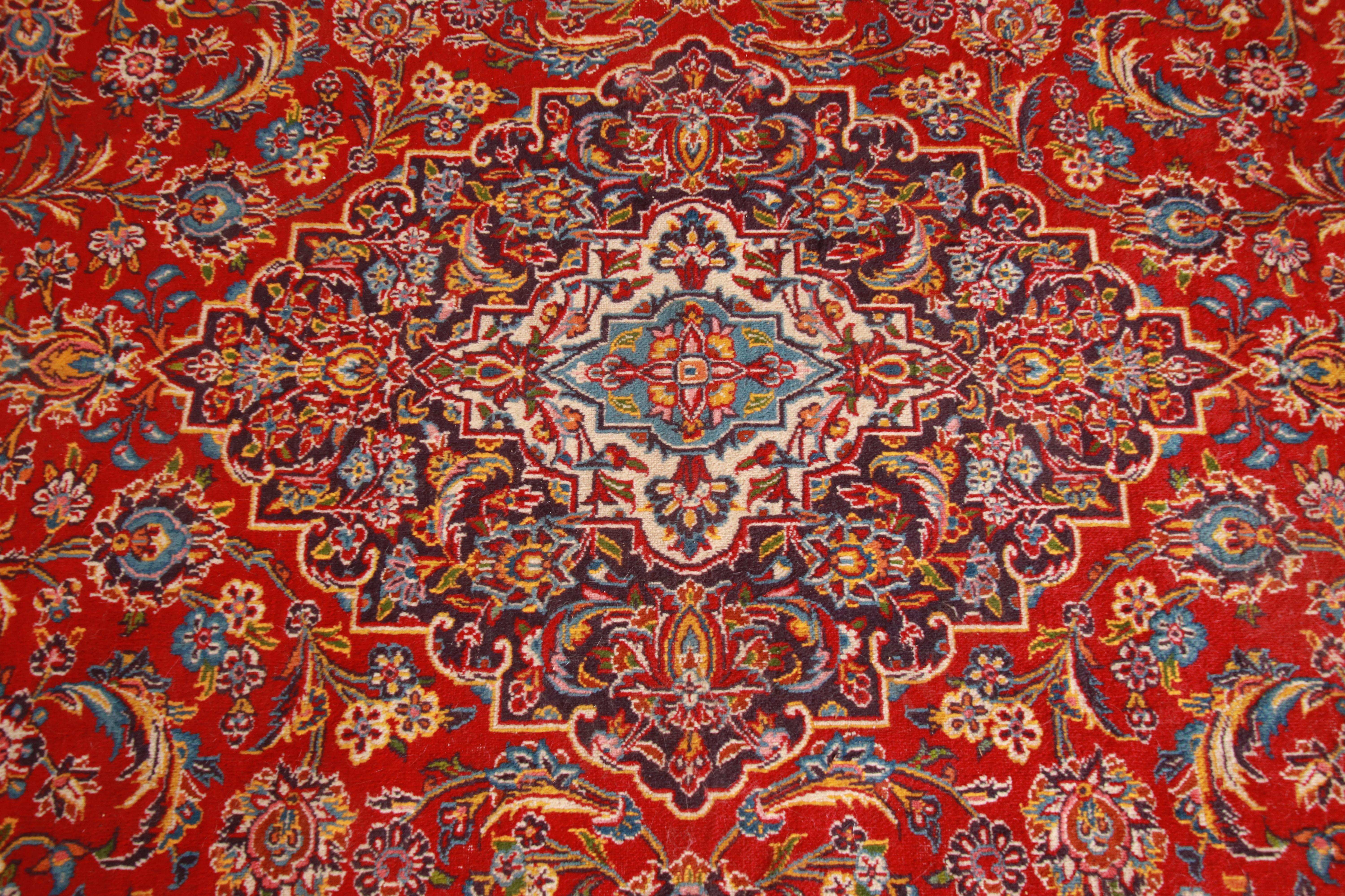 20th Century Vintage Hand Knotted Persian Kashan Area Rug