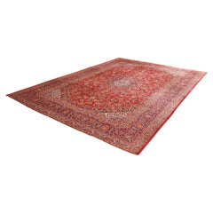 Vintage Hand Knotted Persian Kashan Area Rug