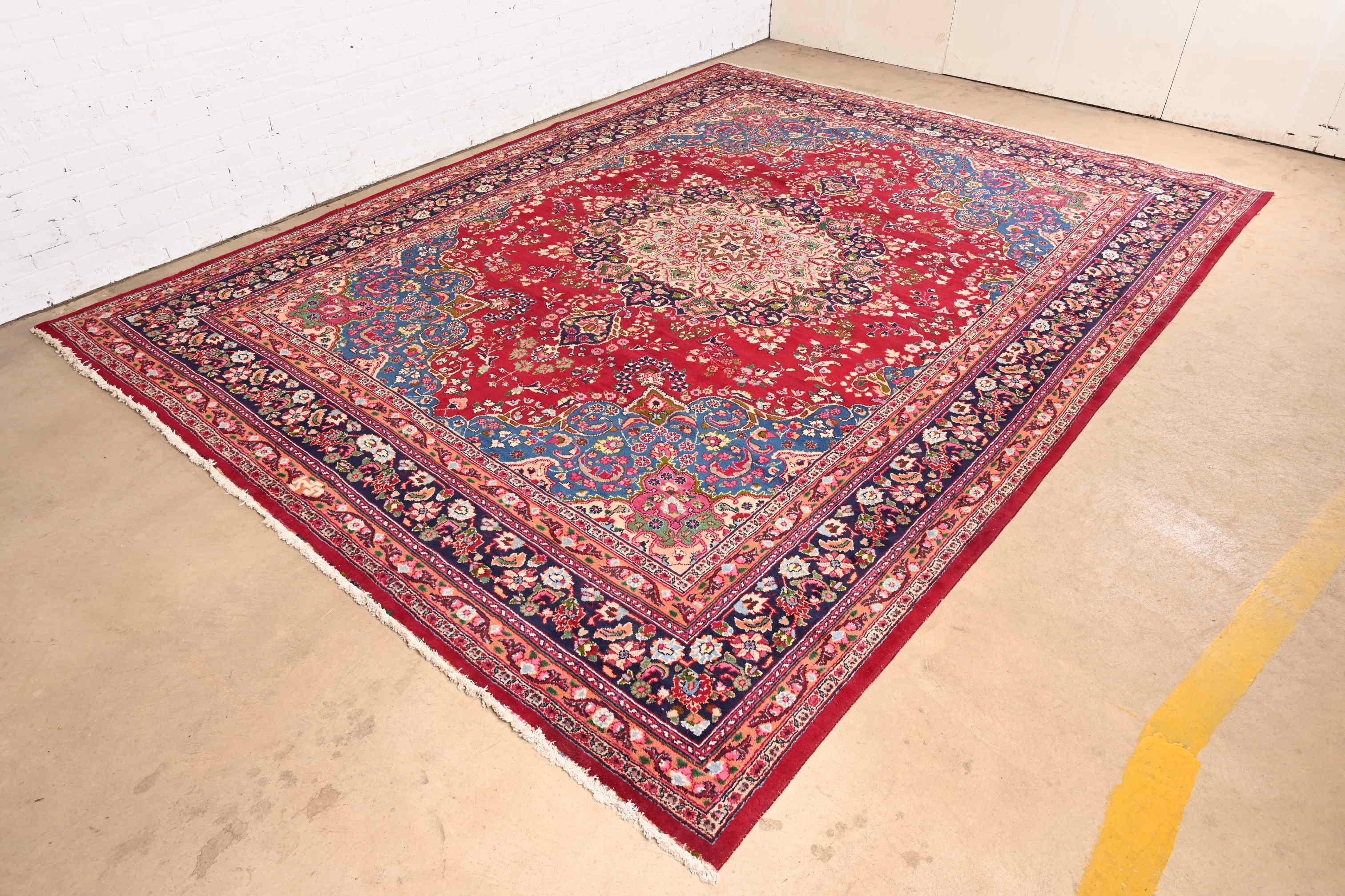 Unknown Vintage Hand-Knotted Persian Kashan Large Room Size Rug