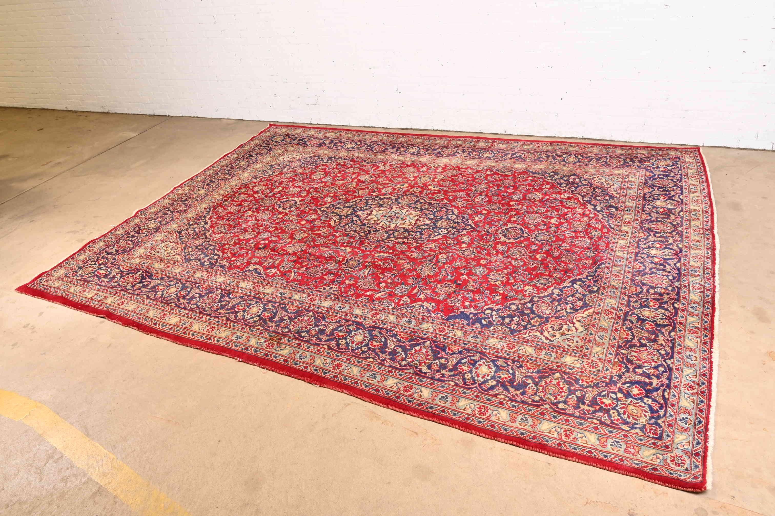 American Vintage Hand-Knotted Persian Kashan Room Size Rug For Sale