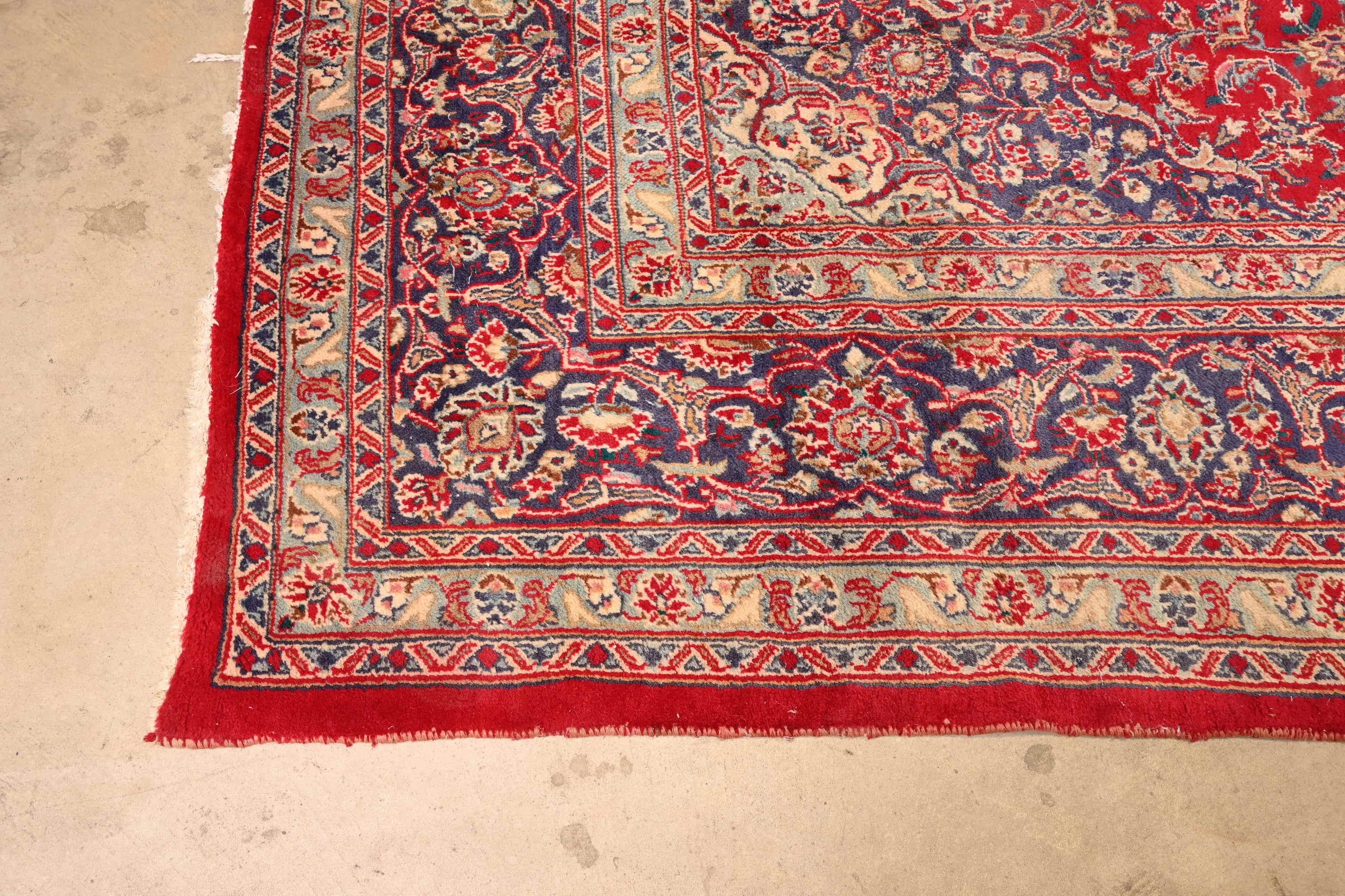 Wool Vintage Hand-Knotted Persian Kashan Room Size Rug For Sale