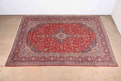 Vintage Hand-Knotted Persian Kashan Room Size Wool Area Rug