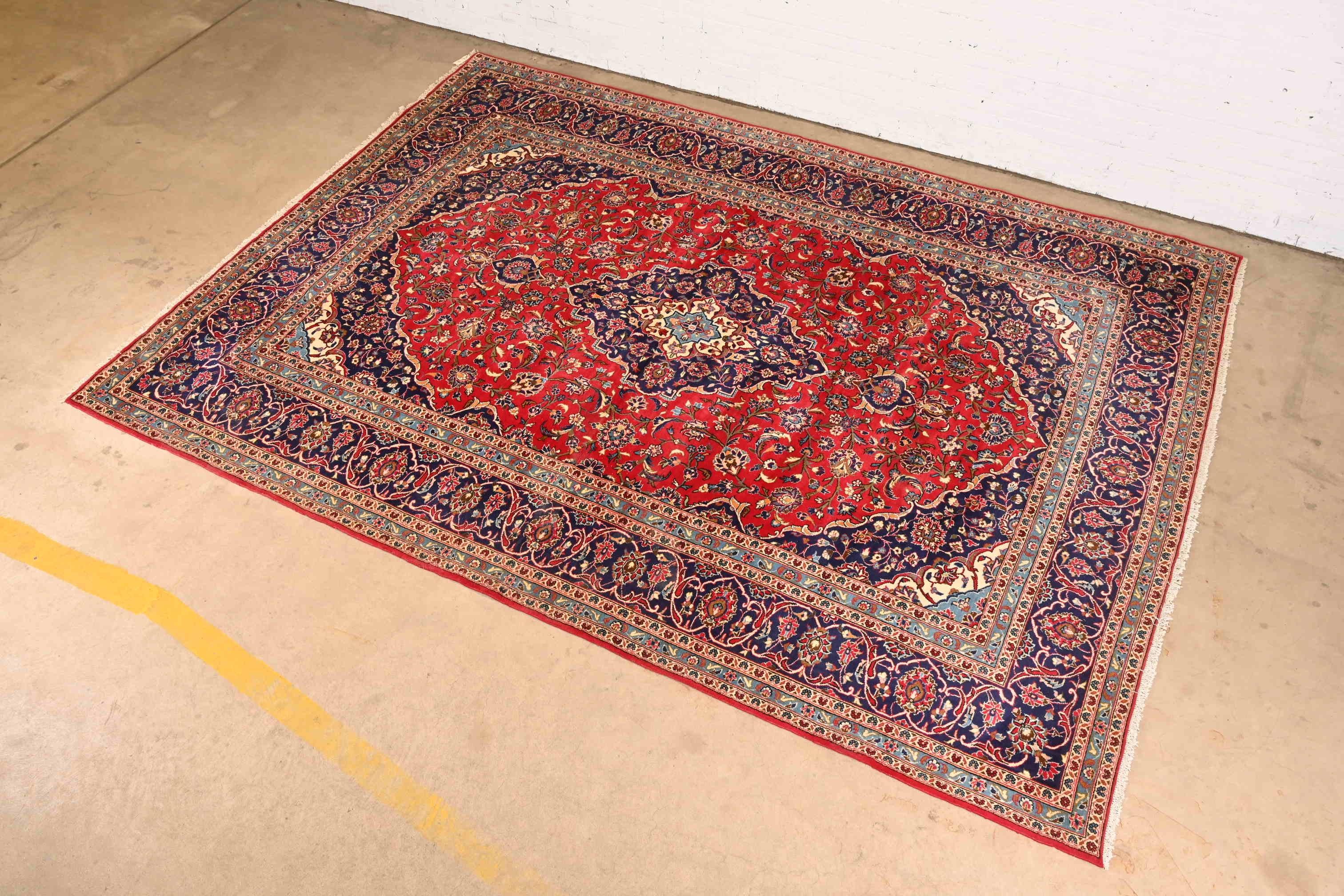 Vintage Handgeknüpft Persisch Kashan Zimmer Größe Wolle Bereich Teppich (Kaschan)