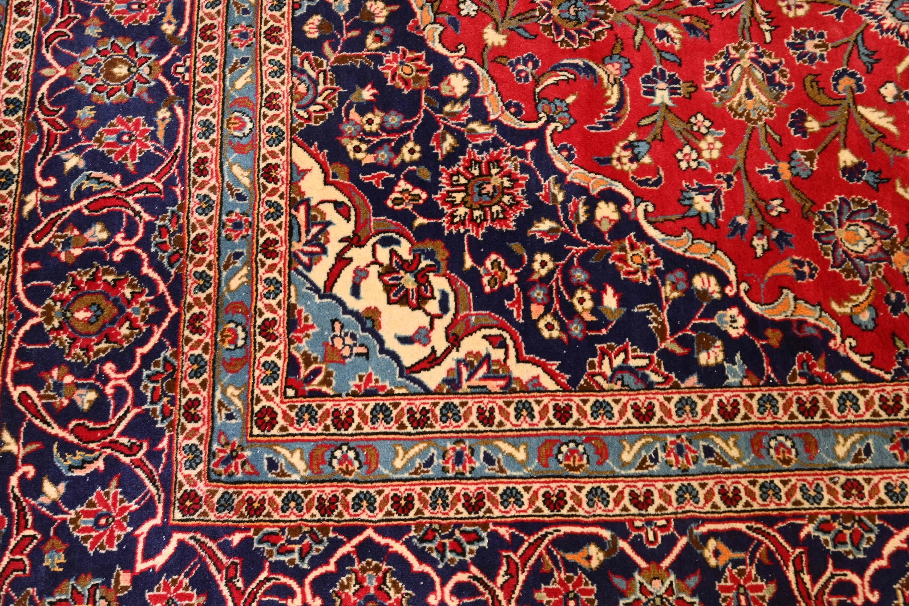 Vintage Handgeknüpft Persisch Kashan Zimmer Größe Wolle Bereich Teppich 1