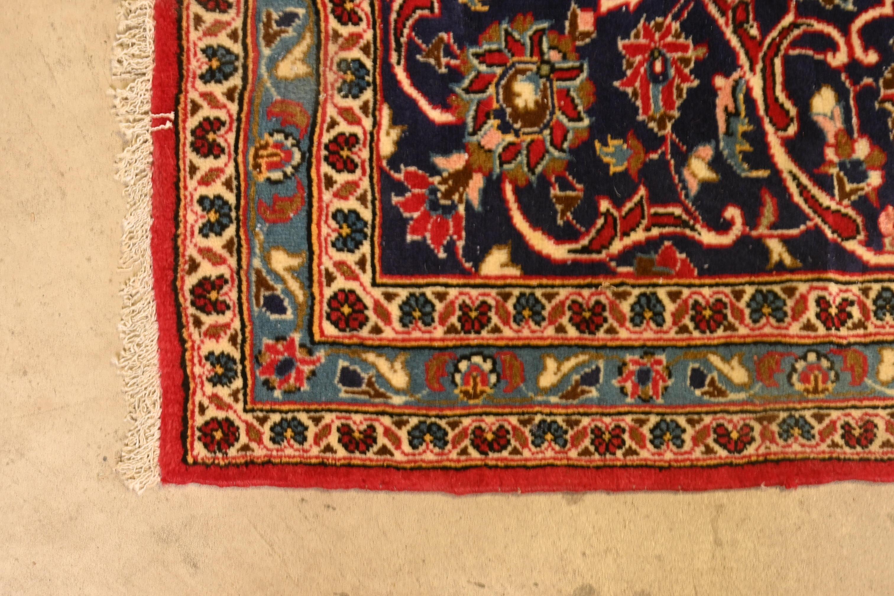 Vintage Handgeknüpft Persisch Kashan Zimmer Größe Wolle Bereich Teppich 2