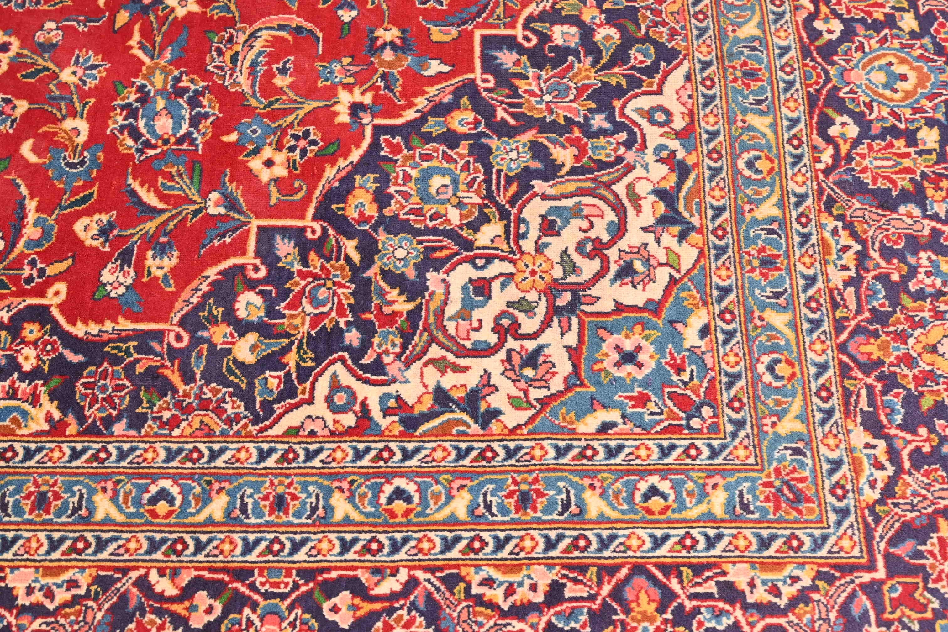 Vintage Handgeknüpft Persisch Kashan Zimmer Größe Wolle Bereich Teppich im Angebot 2