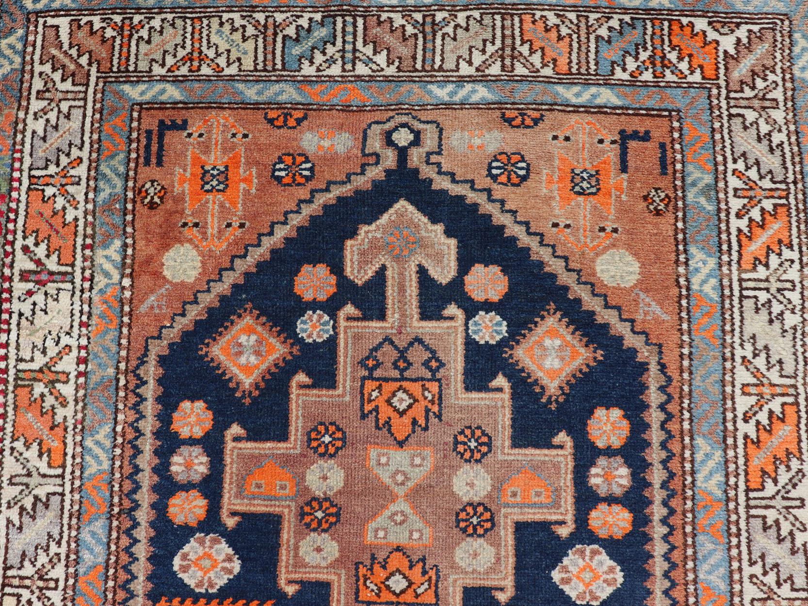 Vintage Hand Knotted Persian Malayer Runner with Sub-Geometric Medallion Design For Sale 4