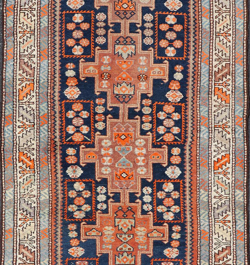 20th Century Vintage Hand Knotted Persian Malayer Runner with Sub-Geometric Medallion Design For Sale