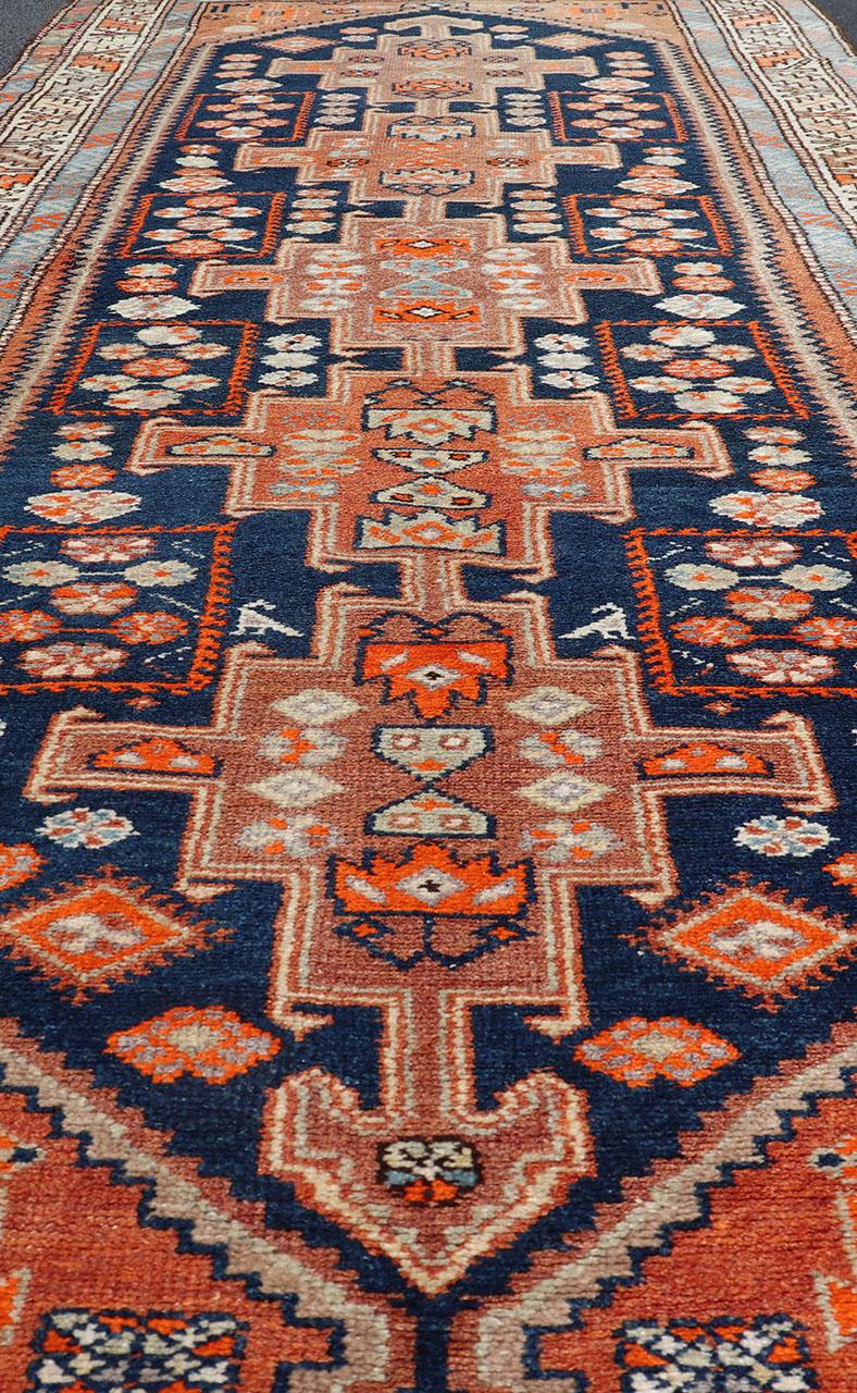 Vintage Hand Knotted Persian Malayer Runner with Sub-Geometric Medallion Design For Sale 2