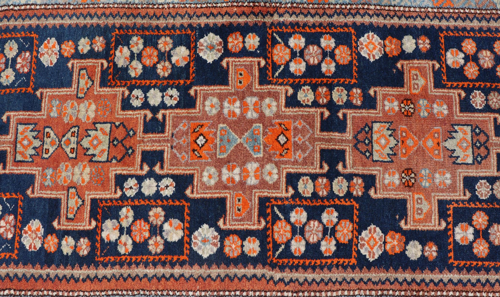 Vintage Hand Knotted Persian Malayer Runner with Sub-Geometric Medallion Design For Sale 3