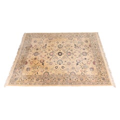 Vintage Hand-Knotted Persian Nain Wool Room Size Rug in Cream, Pink, and Blue