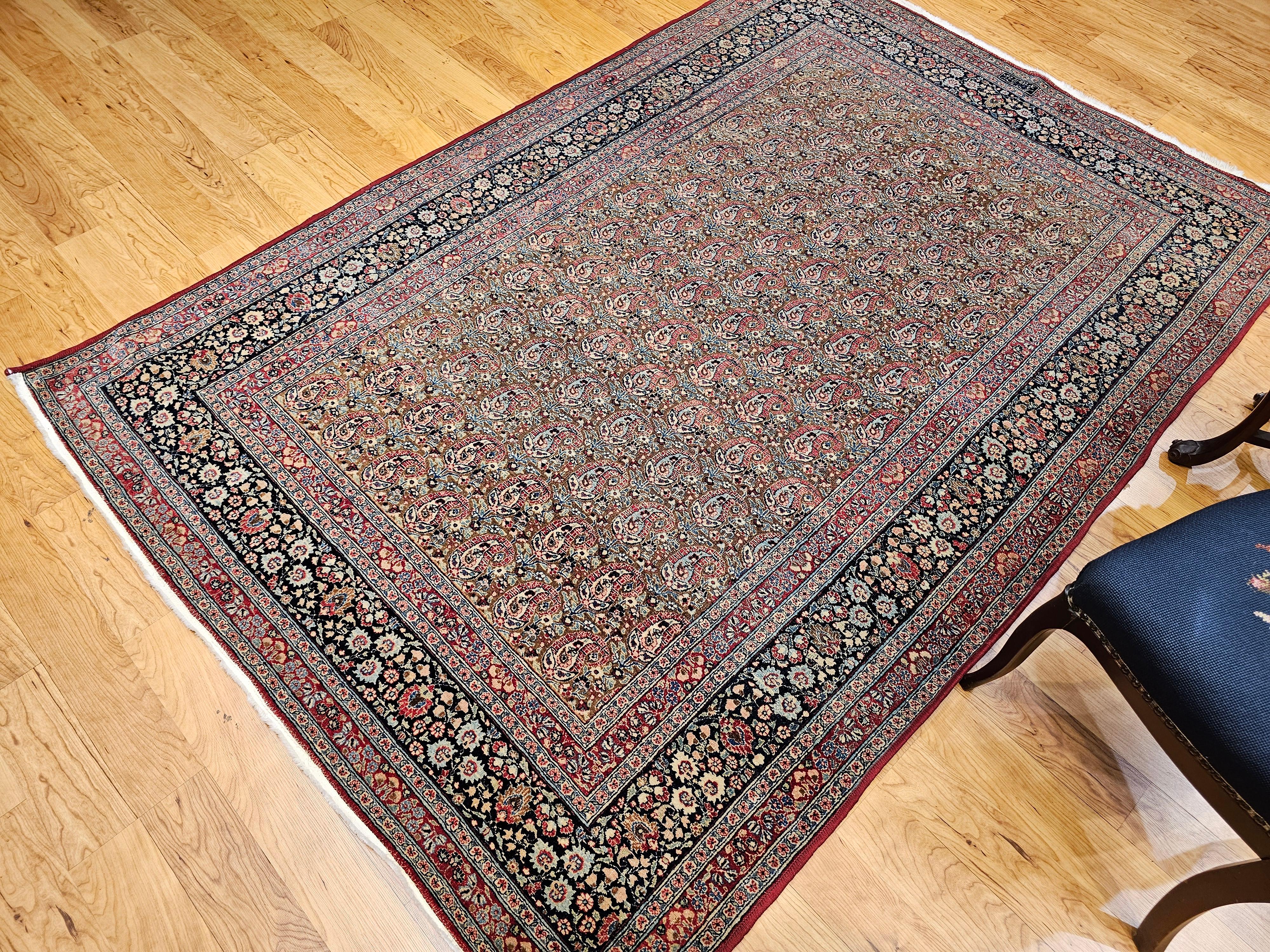 Persischer Qum-Teppich im Vintage-Stil in dunklem Taupe in Allover-Muster im Angebot 5