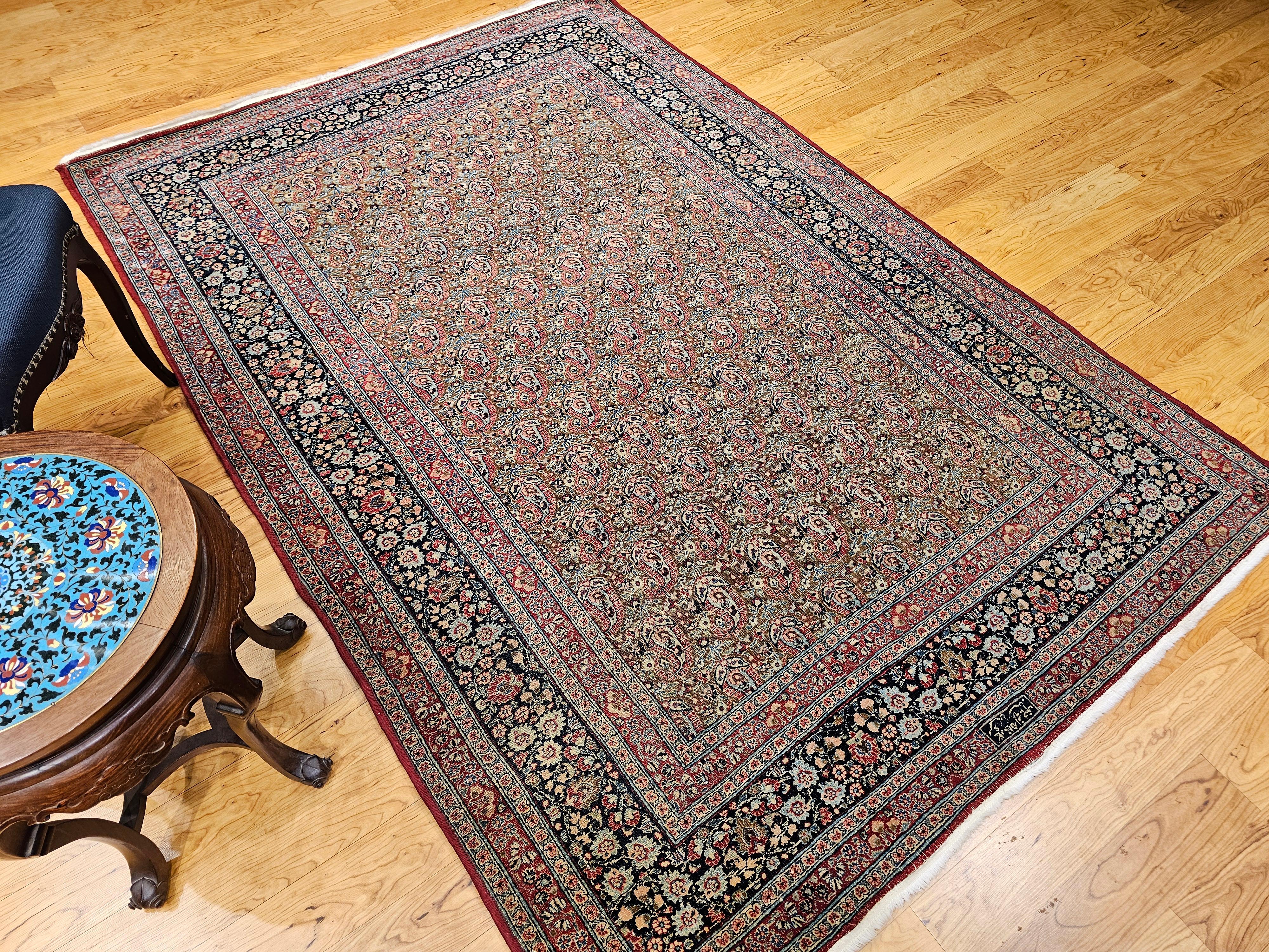 Persischer Qum-Teppich im Vintage-Stil in dunklem Taupe in Allover-Muster im Angebot 6